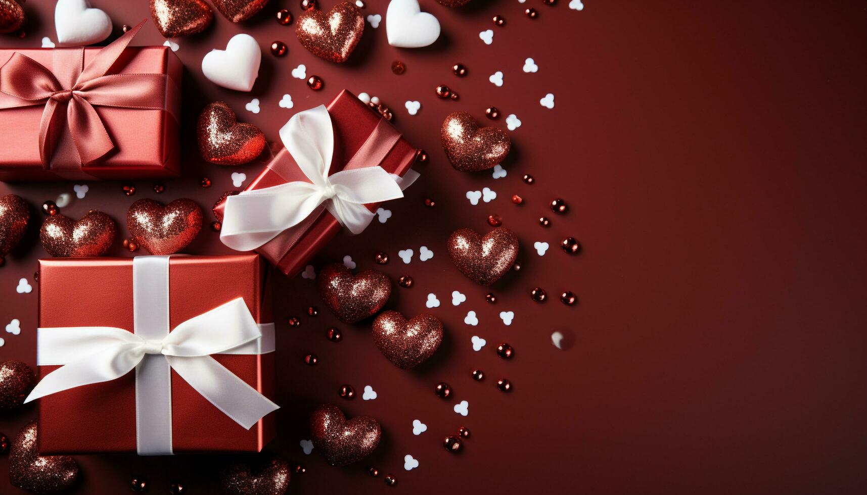 AI generated A bright gift box wrapped in shiny red paper generated by AI photo
