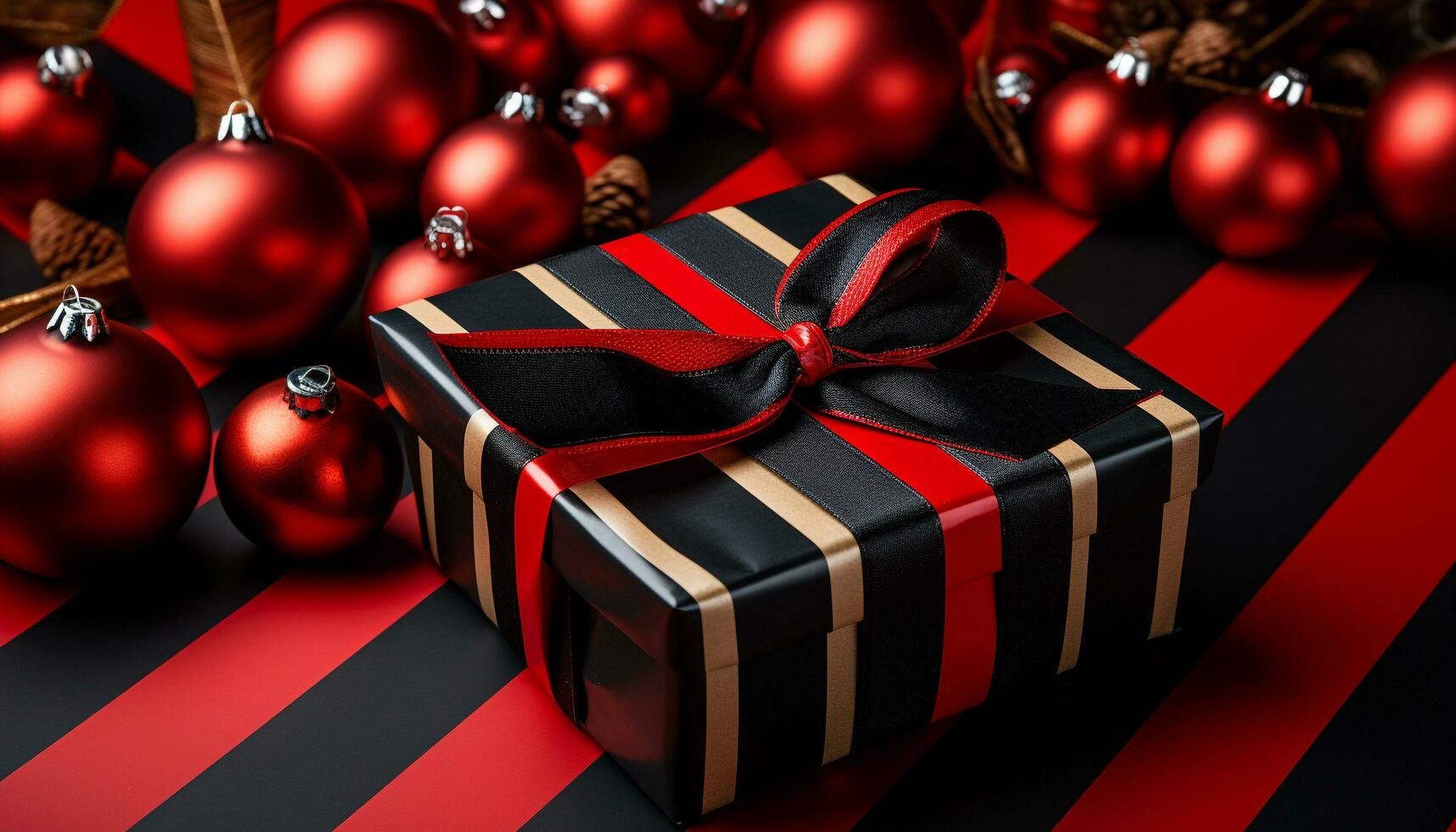 AI generated A shiny gift box wrapped in elegant Christmas decoration generated by AI photo