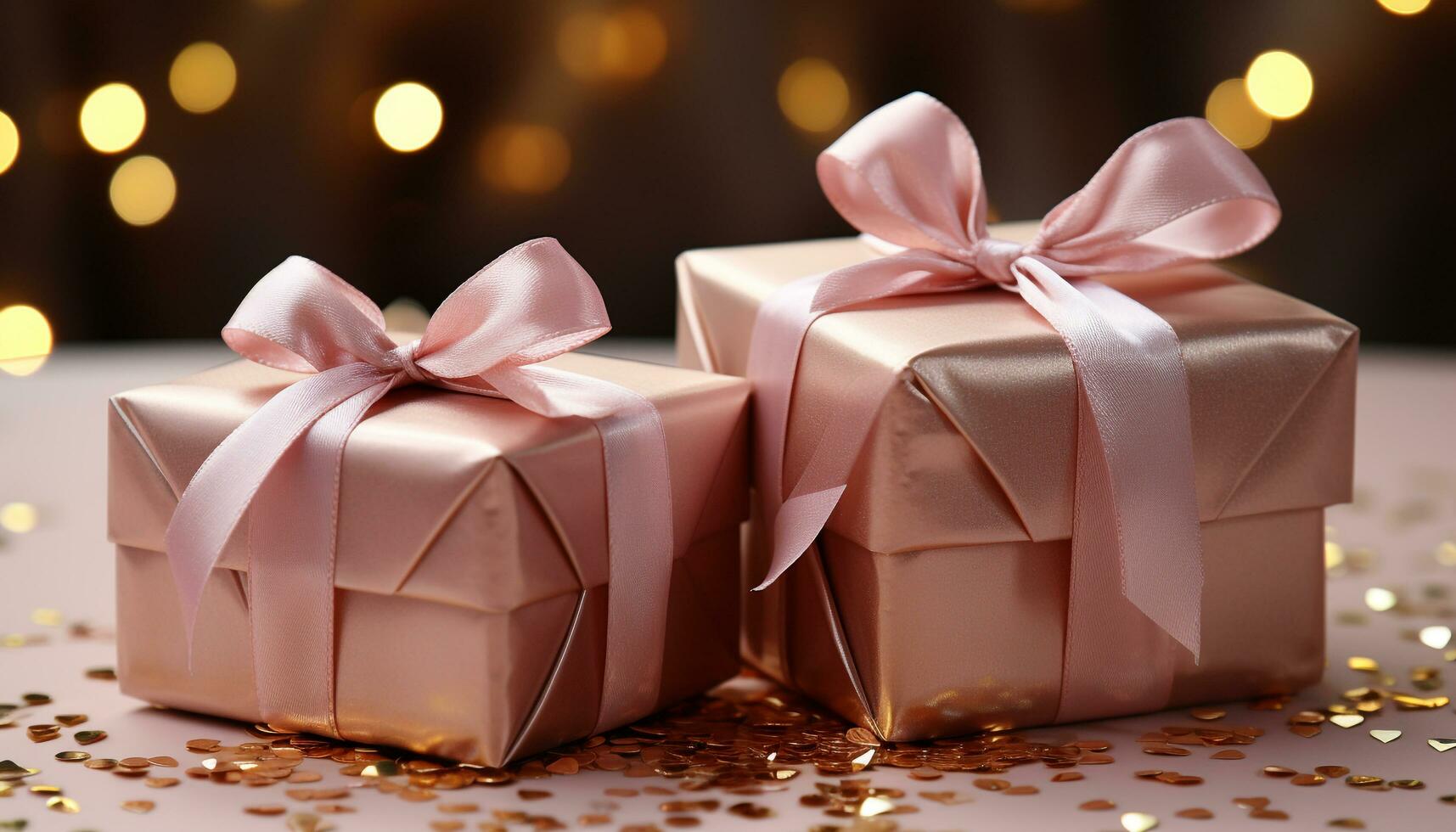 AI generated A shiny gift box wrapped in yellow wrapping paper generated by AI photo