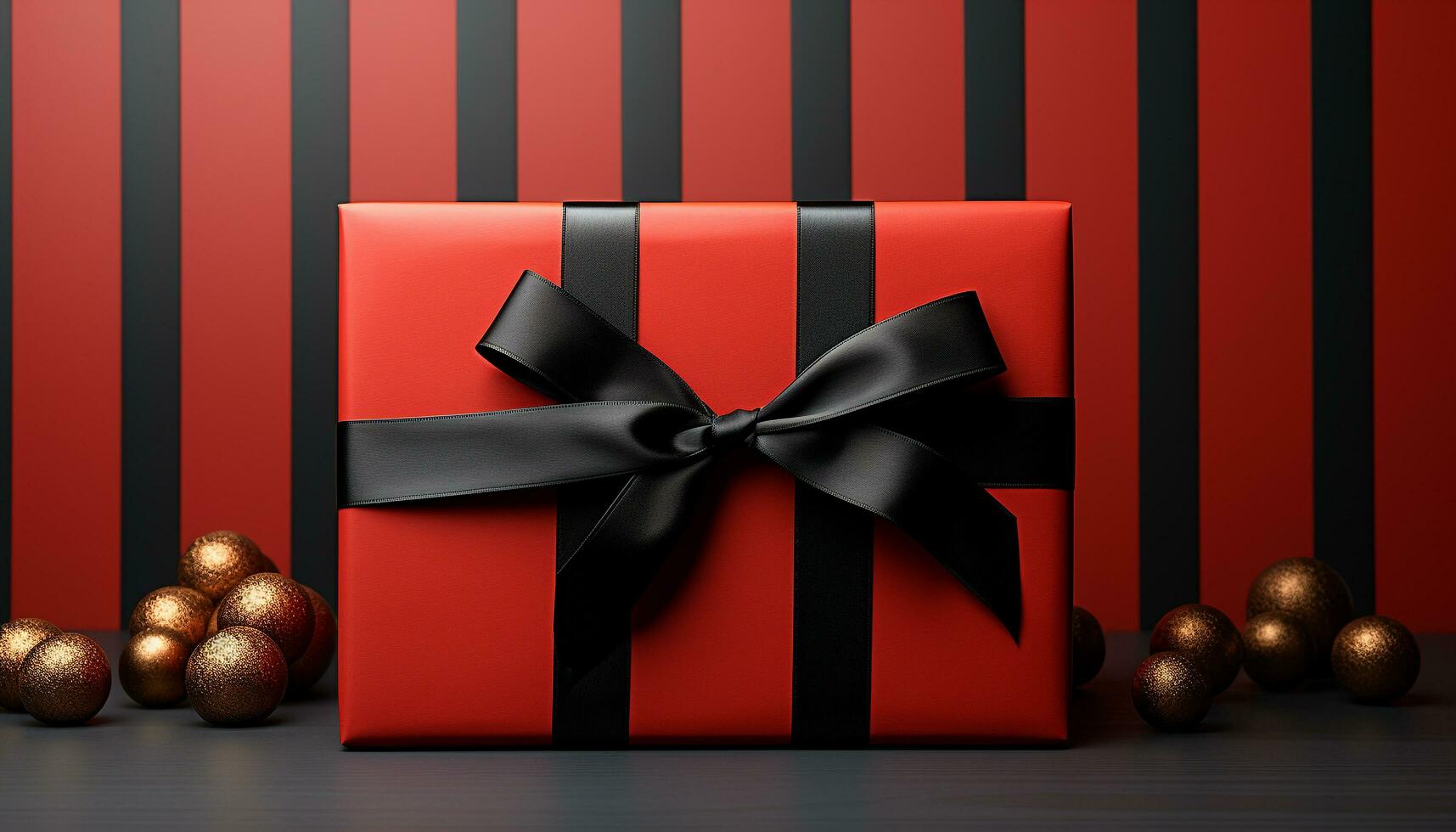 AI generated Abstract gold gift box with elegant striped wrapping paper generated by AI photo
