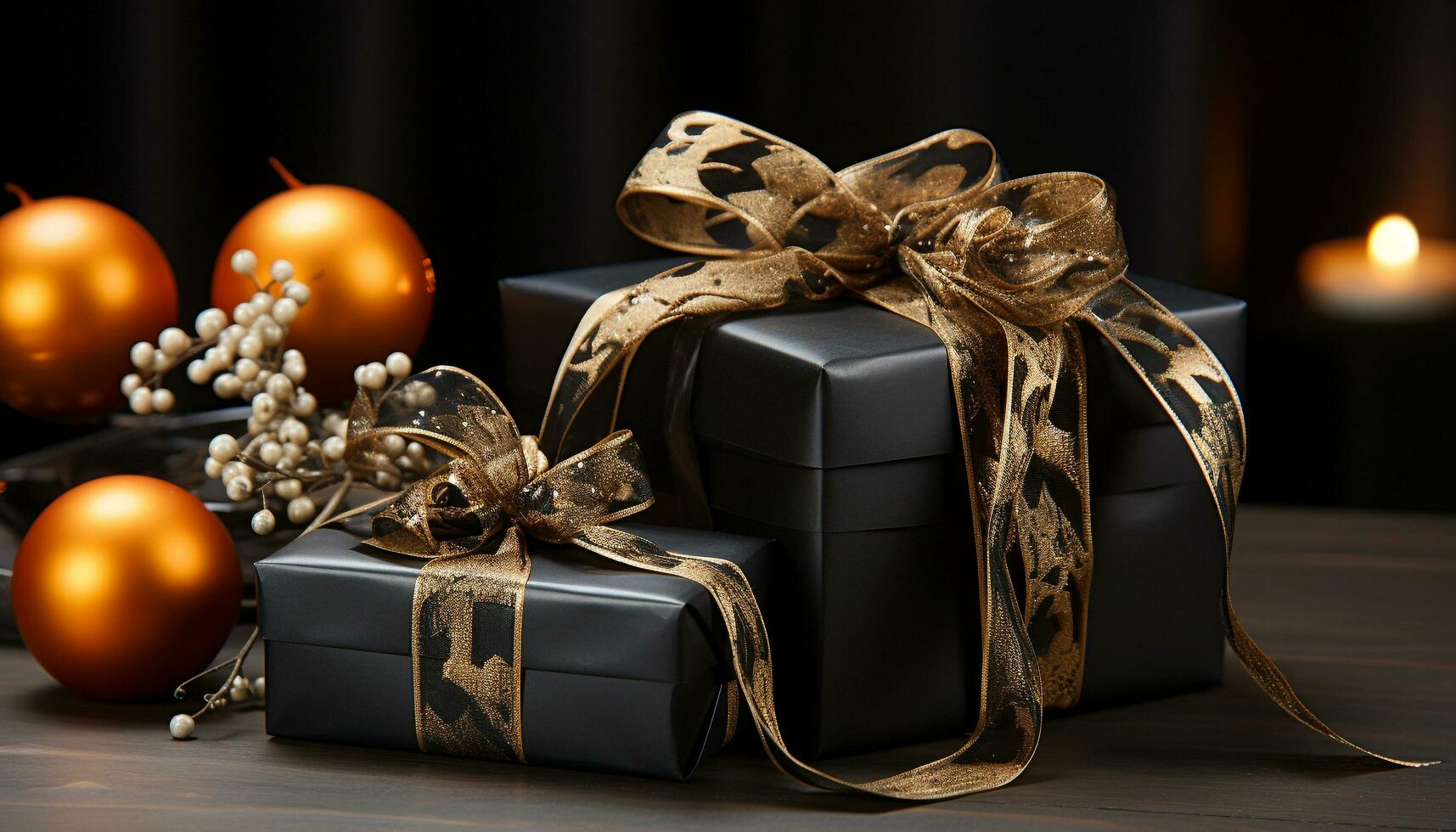 AI generated A festive gift box wrapped in shiny gold paper generated by AI photo