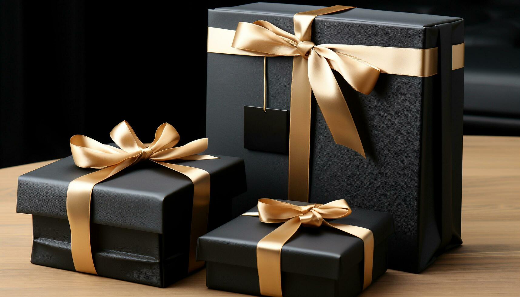 AI generated A shiny gold gift box wrapped in festive wrapping paper generated by AI photo