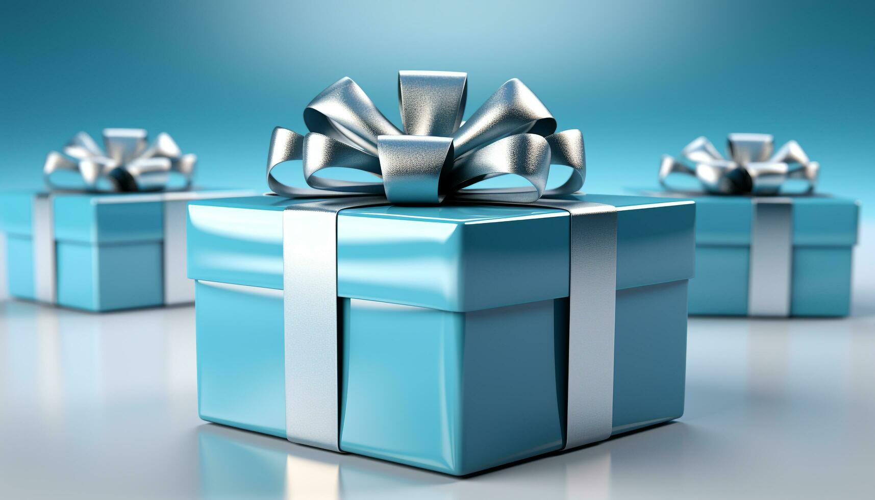 AI generated New gift box wrapped in shiny blue wrapping paper generated by AI photo