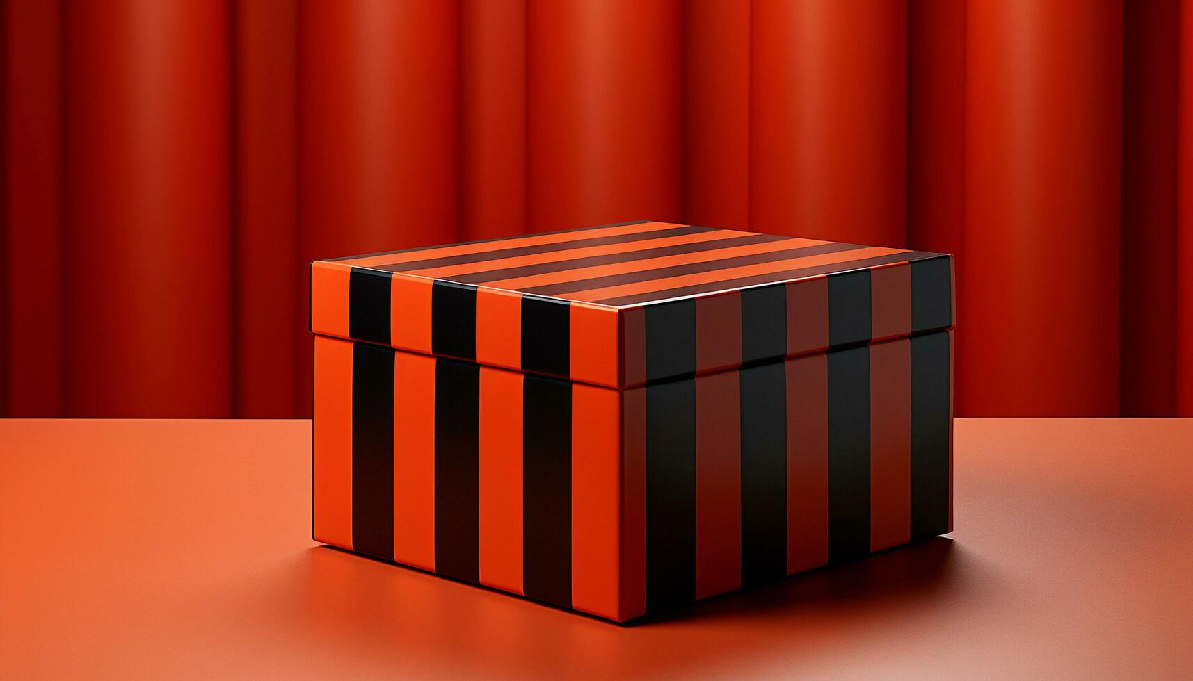 AI generated Empty gift box on striped background, symbol of celebration generated by AI photo
