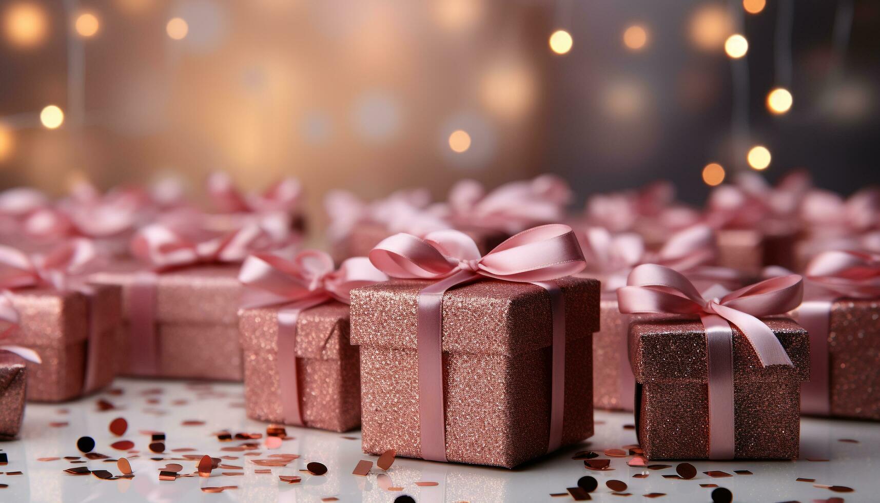 AI generated A shiny gift box on a wooden table, celebration awaits generated by AI photo