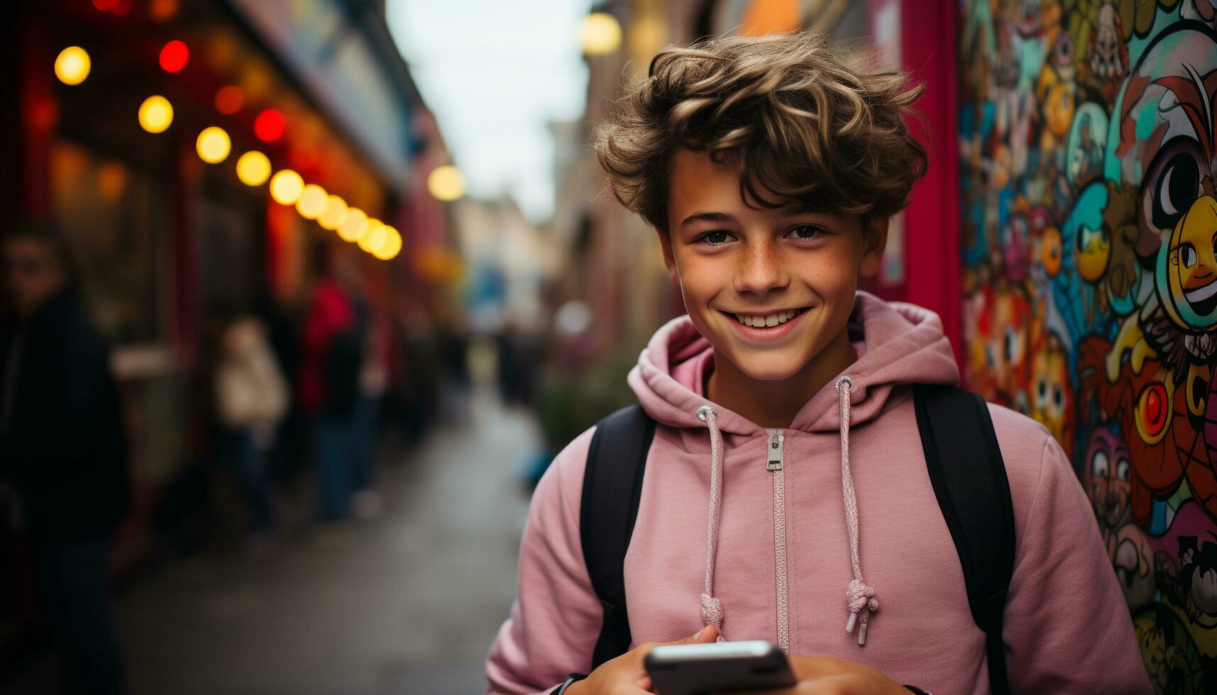 AI generated Smiling schoolboy enjoying winter vacation, looking at camera with confidence generated by AI photo