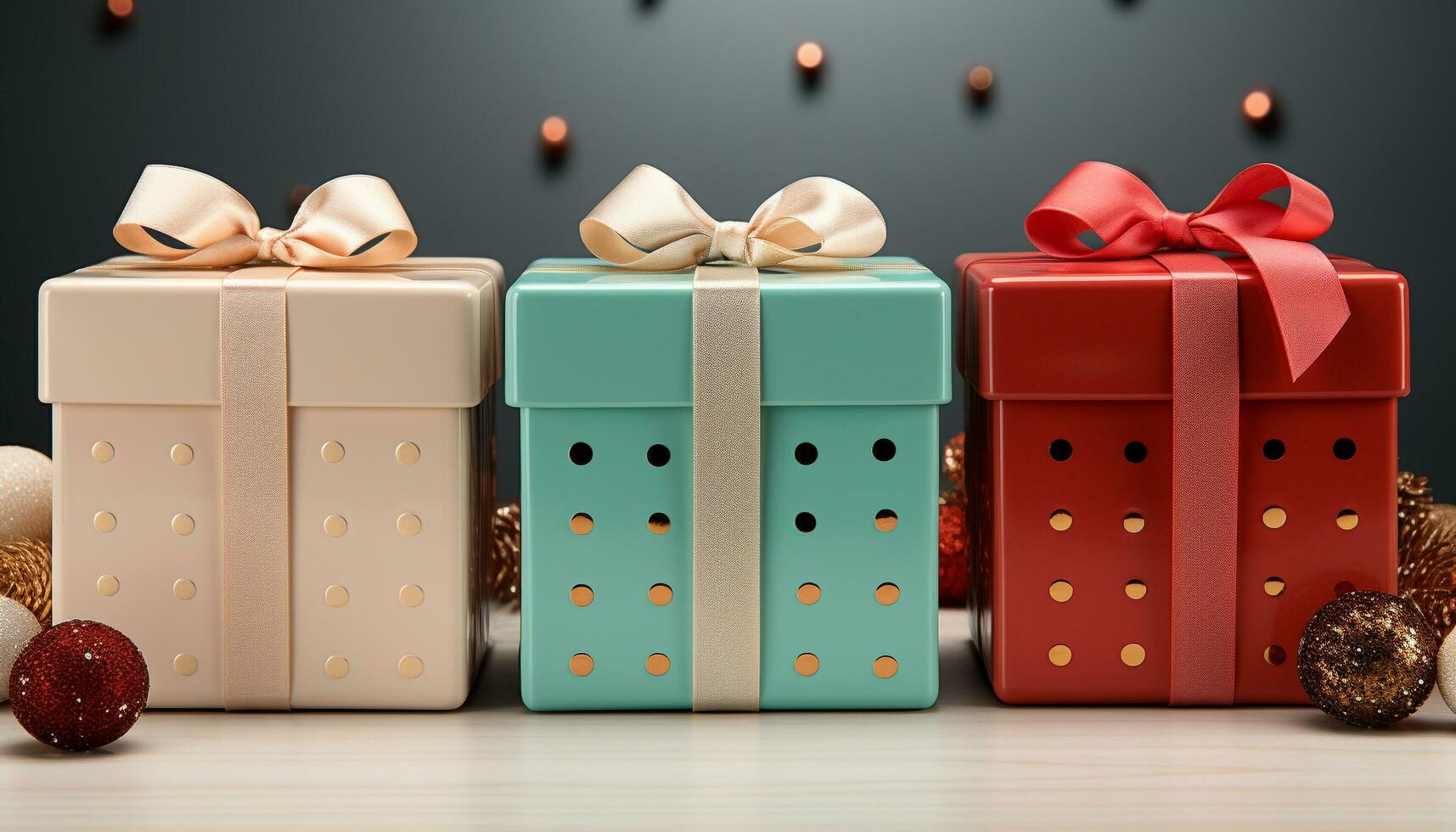 AI generated A joyful celebration with shiny gifts, colorful decorations, and illuminated backgrounds generated by AI photo