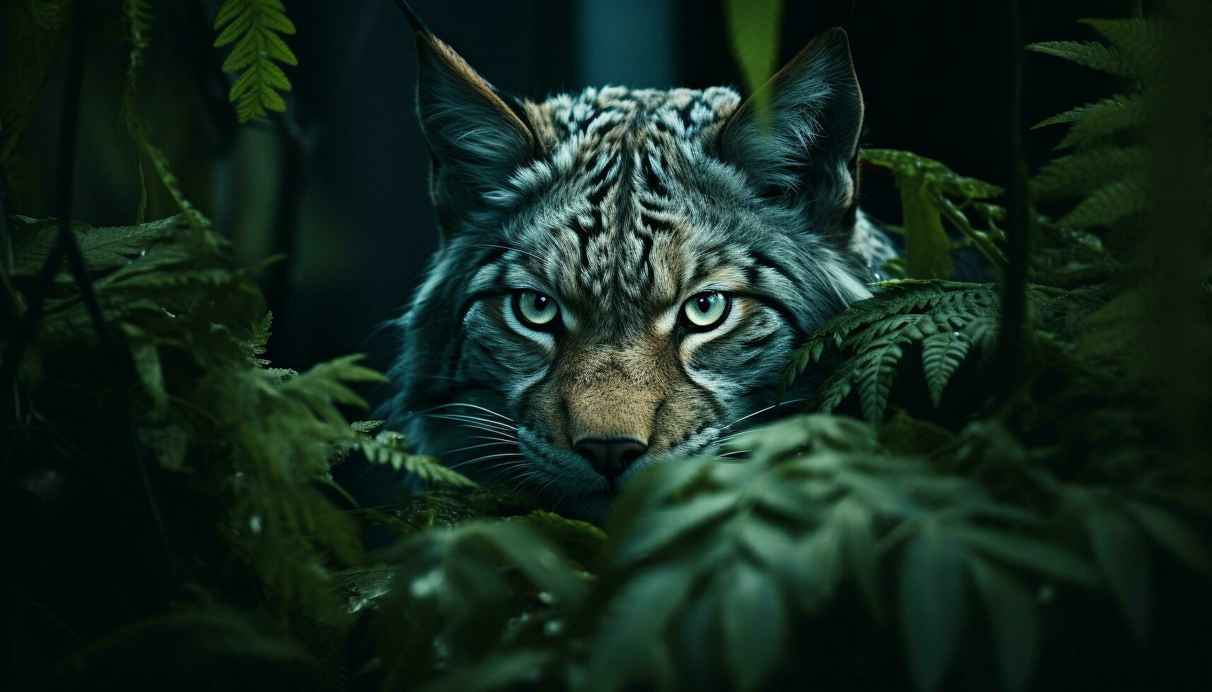 AI generated Majestic tiger hiding in the wild, looking fierce generated by AI photo