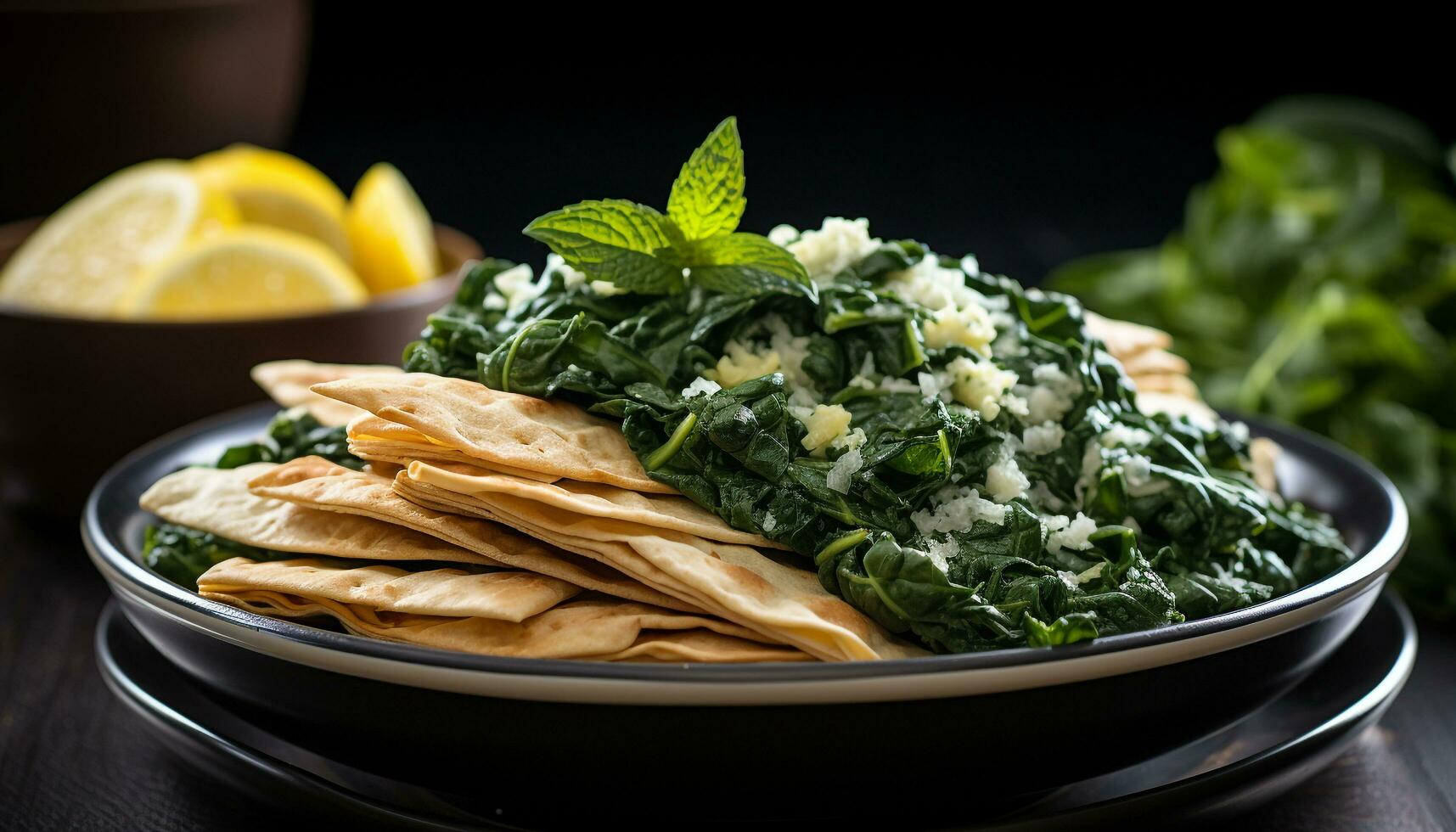 AI generated Freshness and health on a plate of gourmet salad generated by AI photo