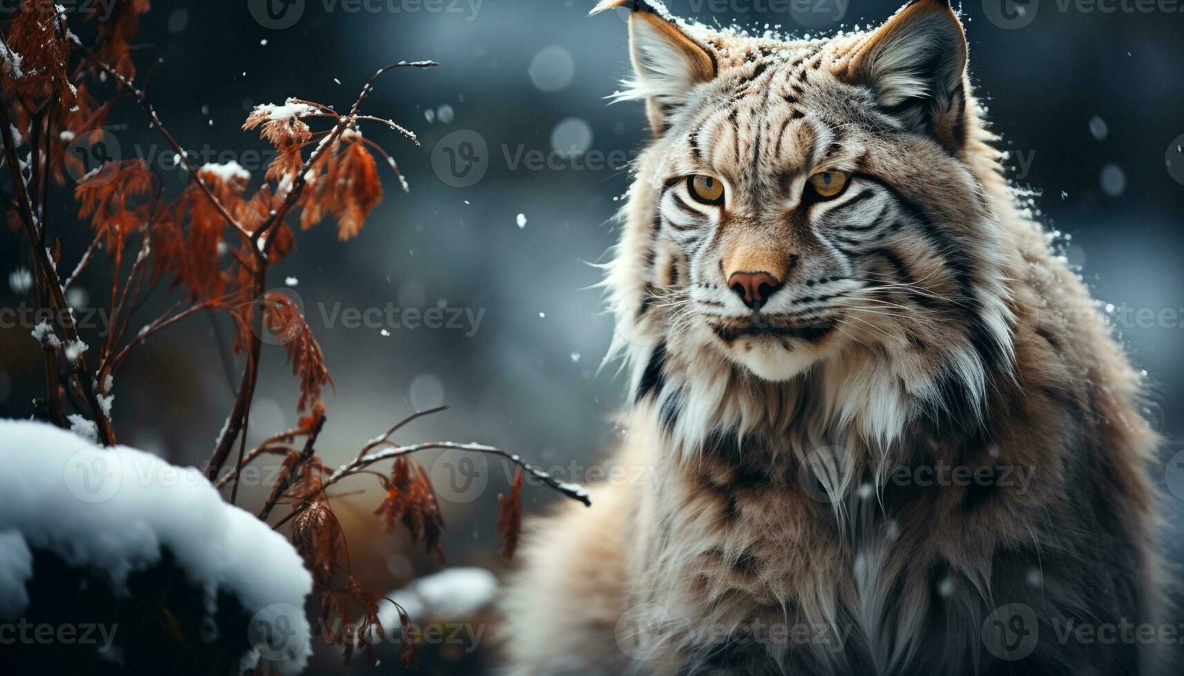 ai generado majestuoso Tigre caminando en nieve cubierto desierto generado por ai foto