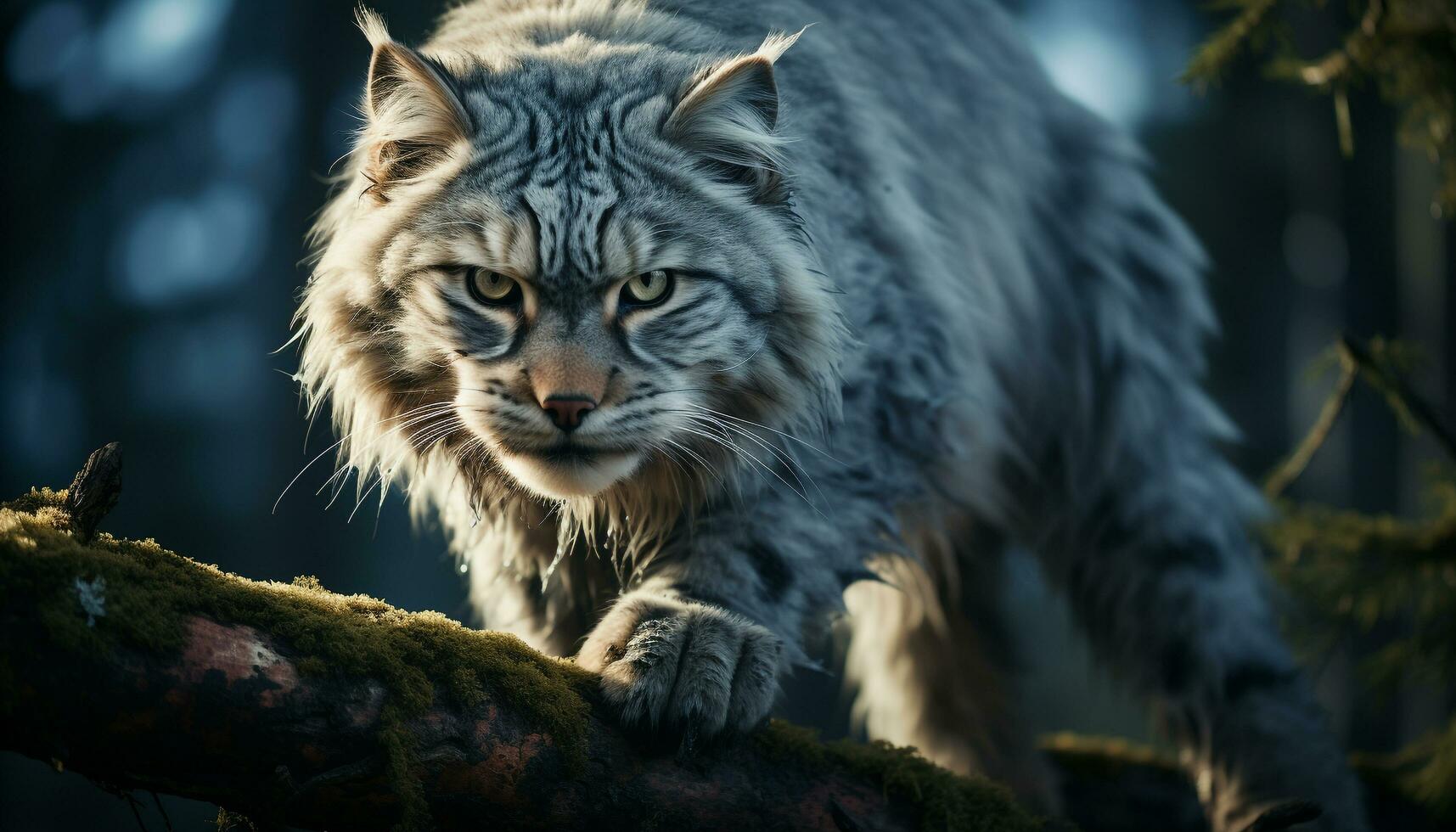 AI generated Majestic bobcat staring, wildcat beauty in nature generated by AI photo