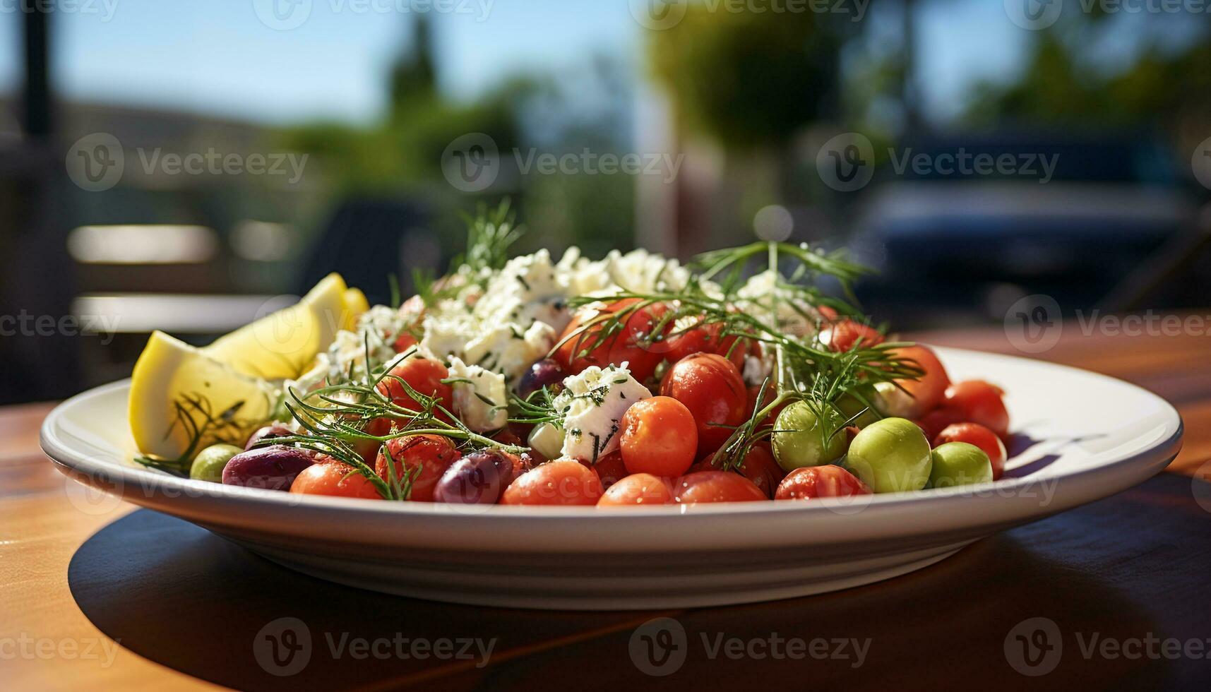 AI generated Freshness and health on a plate of gourmet salad generated by AI photo