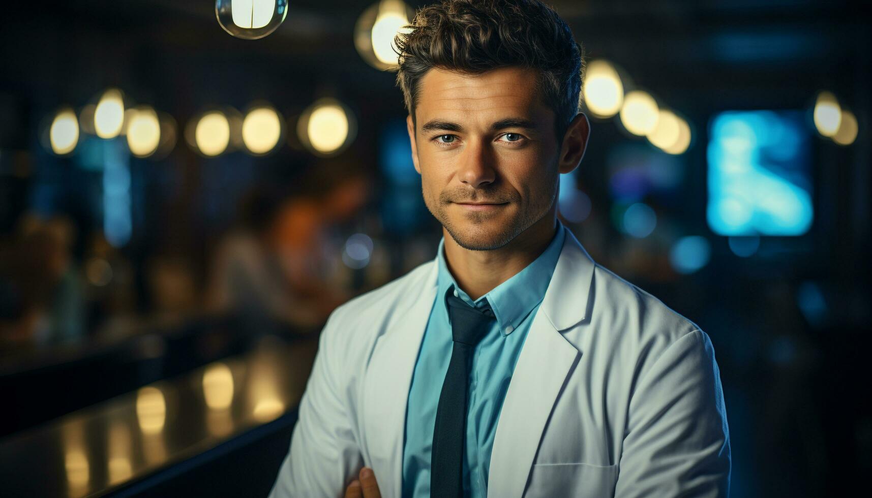 AI generated Confident young businessman smiling, looking at camera generated by AI photo