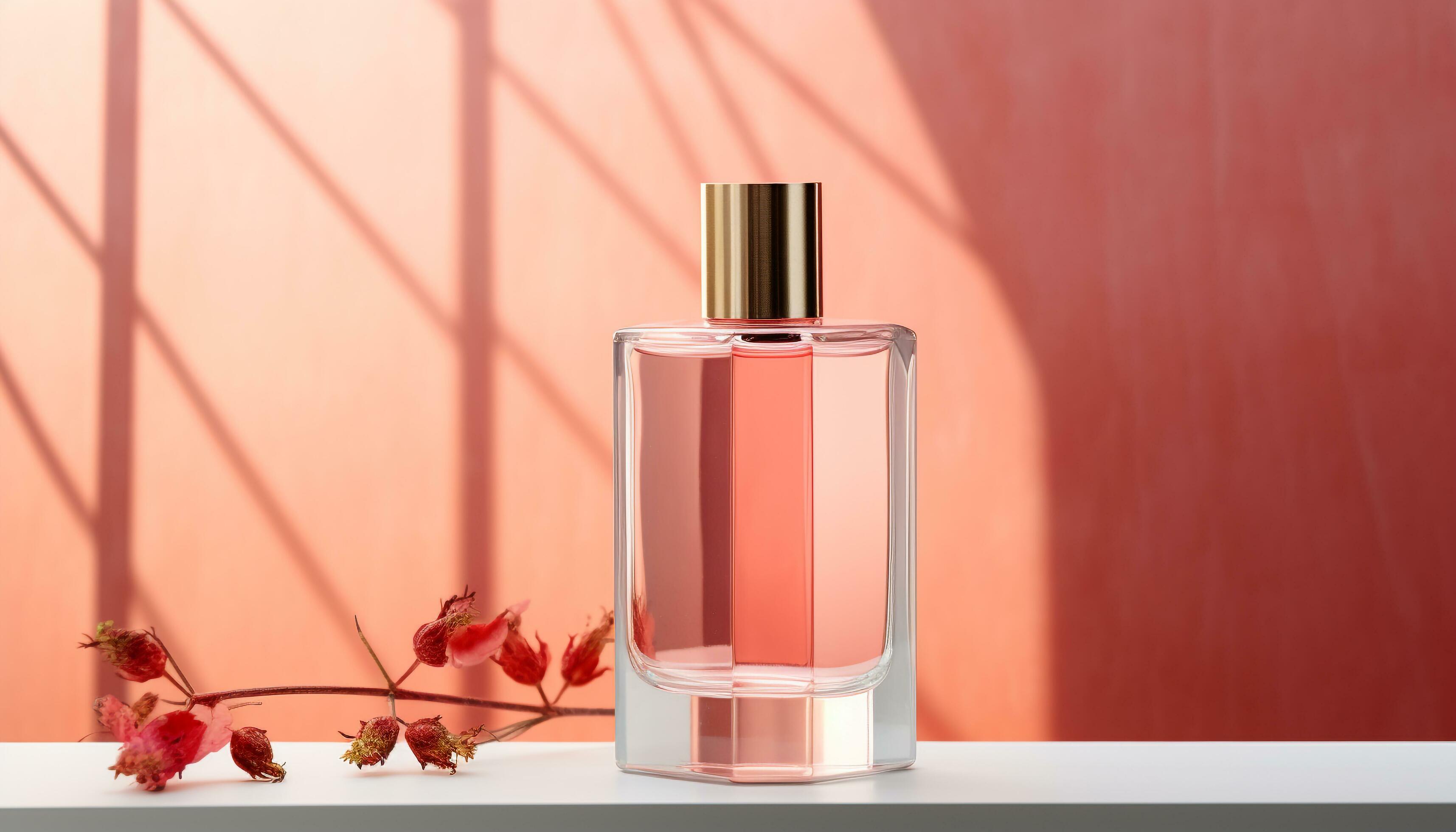 AI generated Glass bottle of scented liquid, elegance and luxury