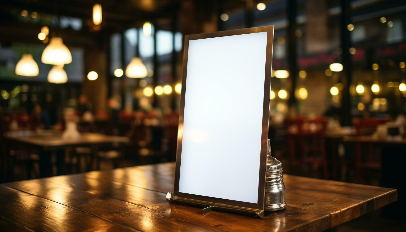 AI generated Wooden bar counter in empty coffee shop generated by AI photo