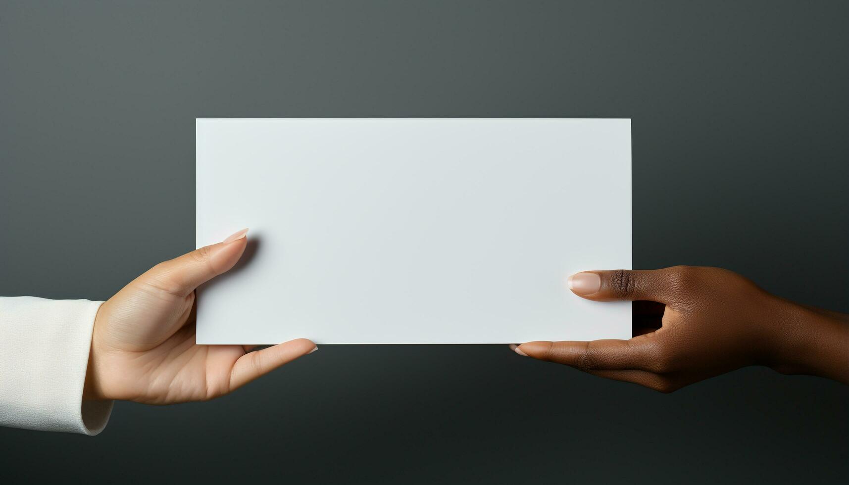 AI generated Empty hand showing blank paper, business advertisement generated by AI photo