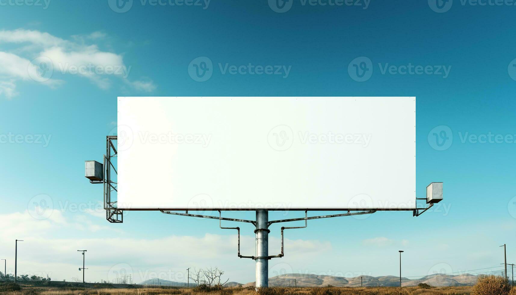 AI generated Blank billboard sign on clear sky, advertising space for rent generated by AI photo