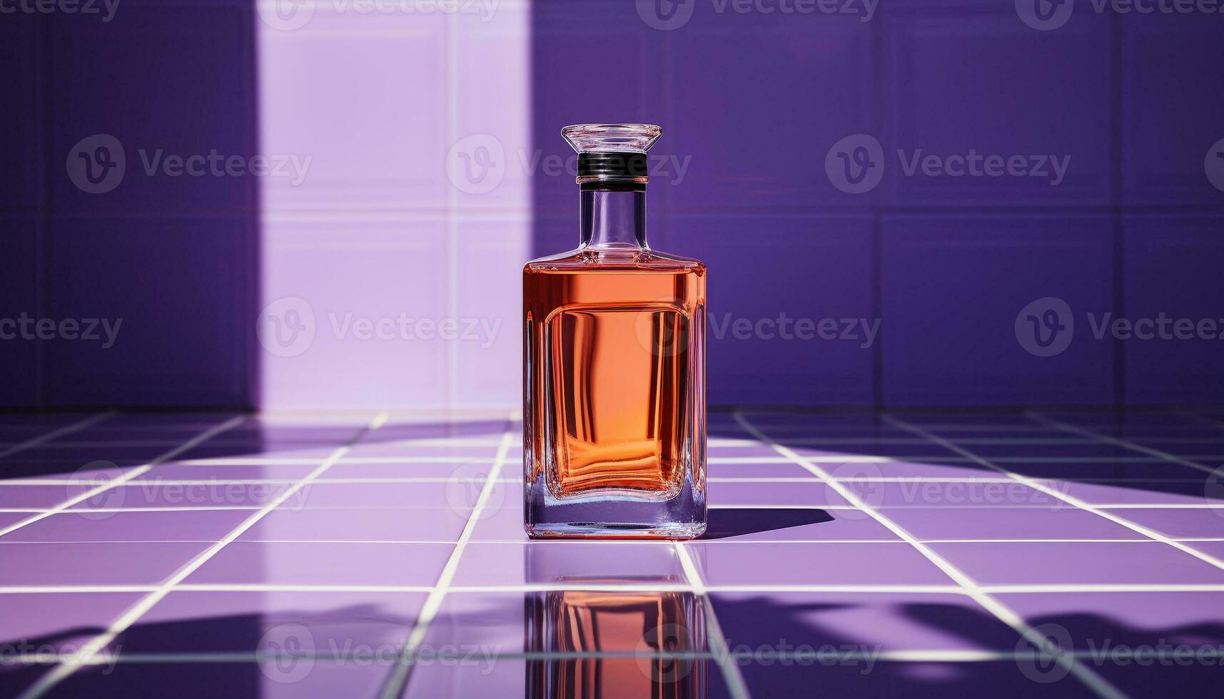 AI generated Glass bottle with purple liquid and reflection generated by AI photo