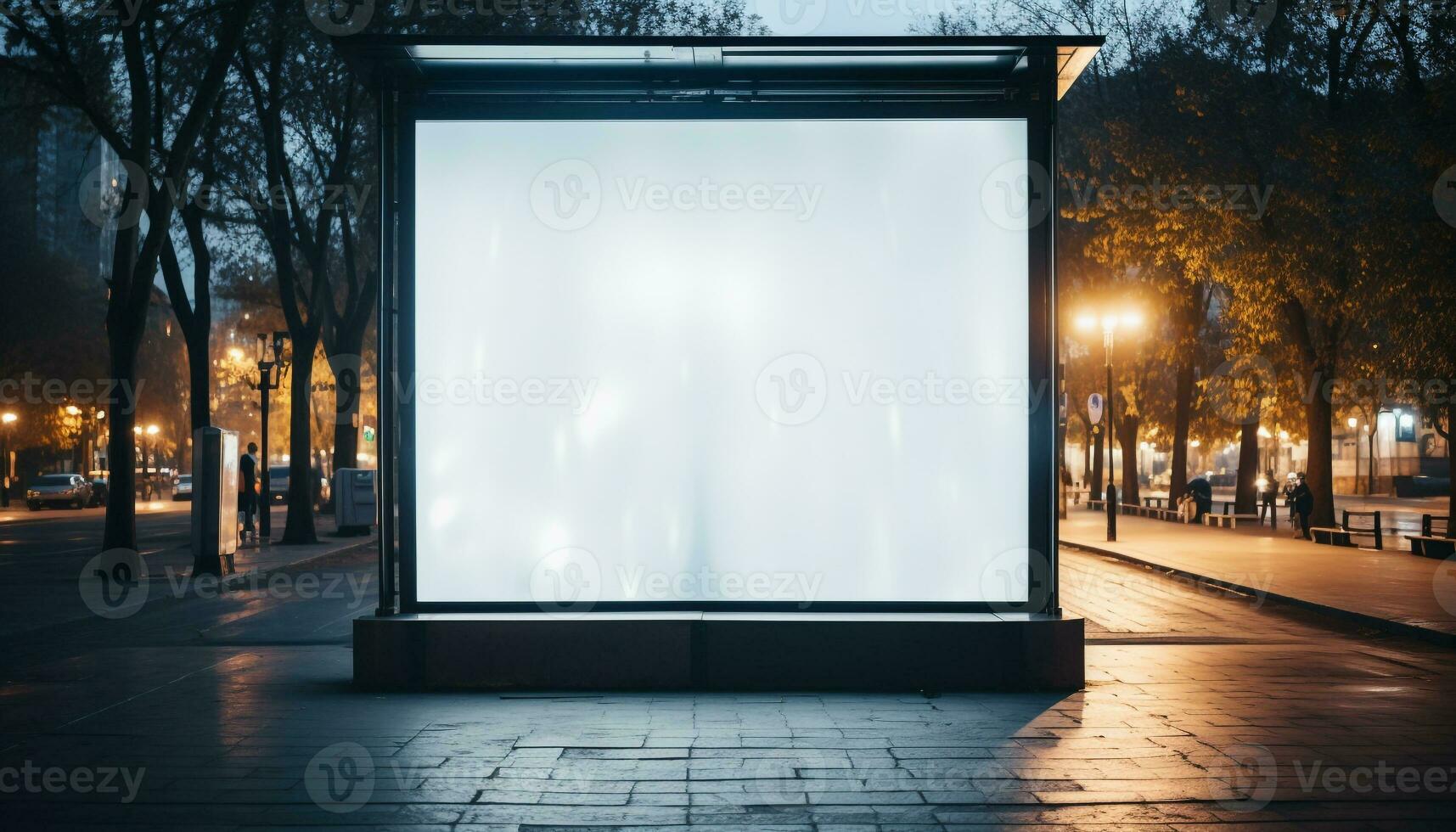 AI generated Illuminated billboard in the city, empty of advertisement generated by AI photo