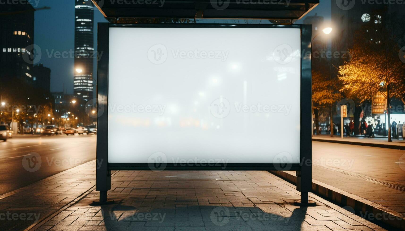 AI generated Blank billboard illuminated in the city at night generated by AI photo