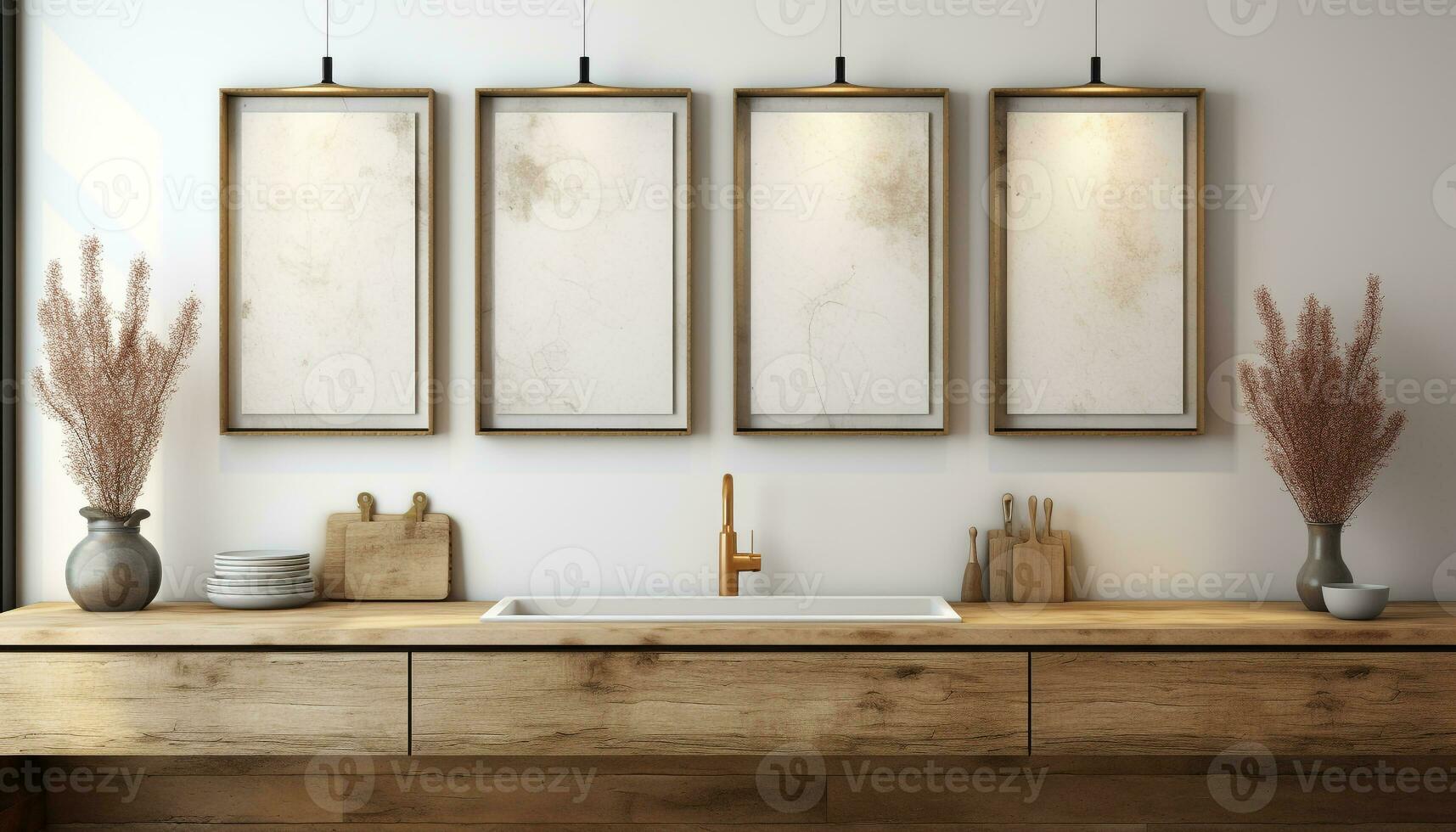 AI generated Modern design, clean and elegant, inside a rustic home generated by AI photo