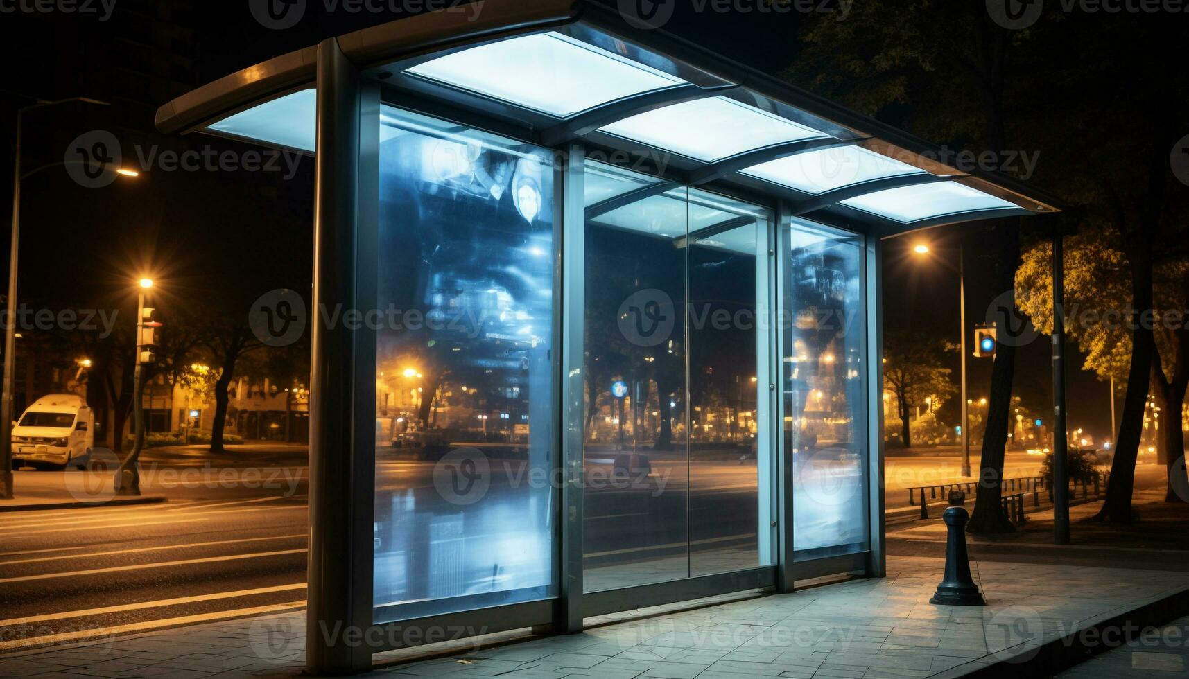 AI generated Bright city lights illuminate the modern architecture generated by AI photo