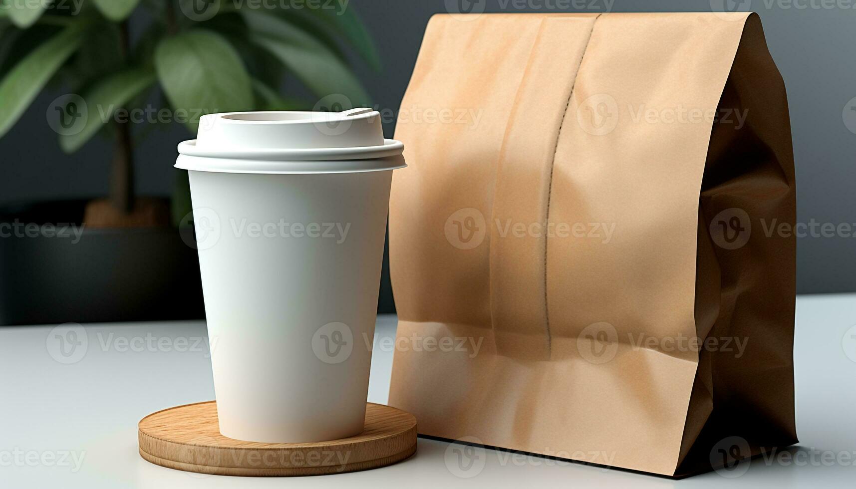 AI generated Disposable coffee cup with lid and cardboard packaging generated by AI photo