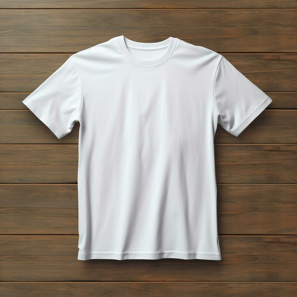 AI generated Fashion store display with folded t shirts on table generated by AI photo