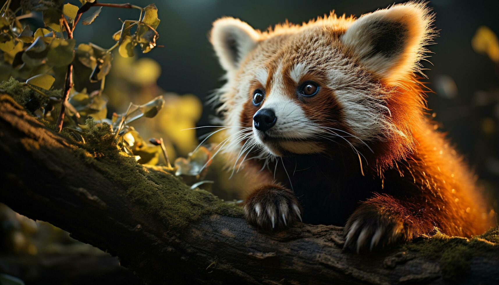 AI generated Cute red panda sitting on tree branch generated by AI photo