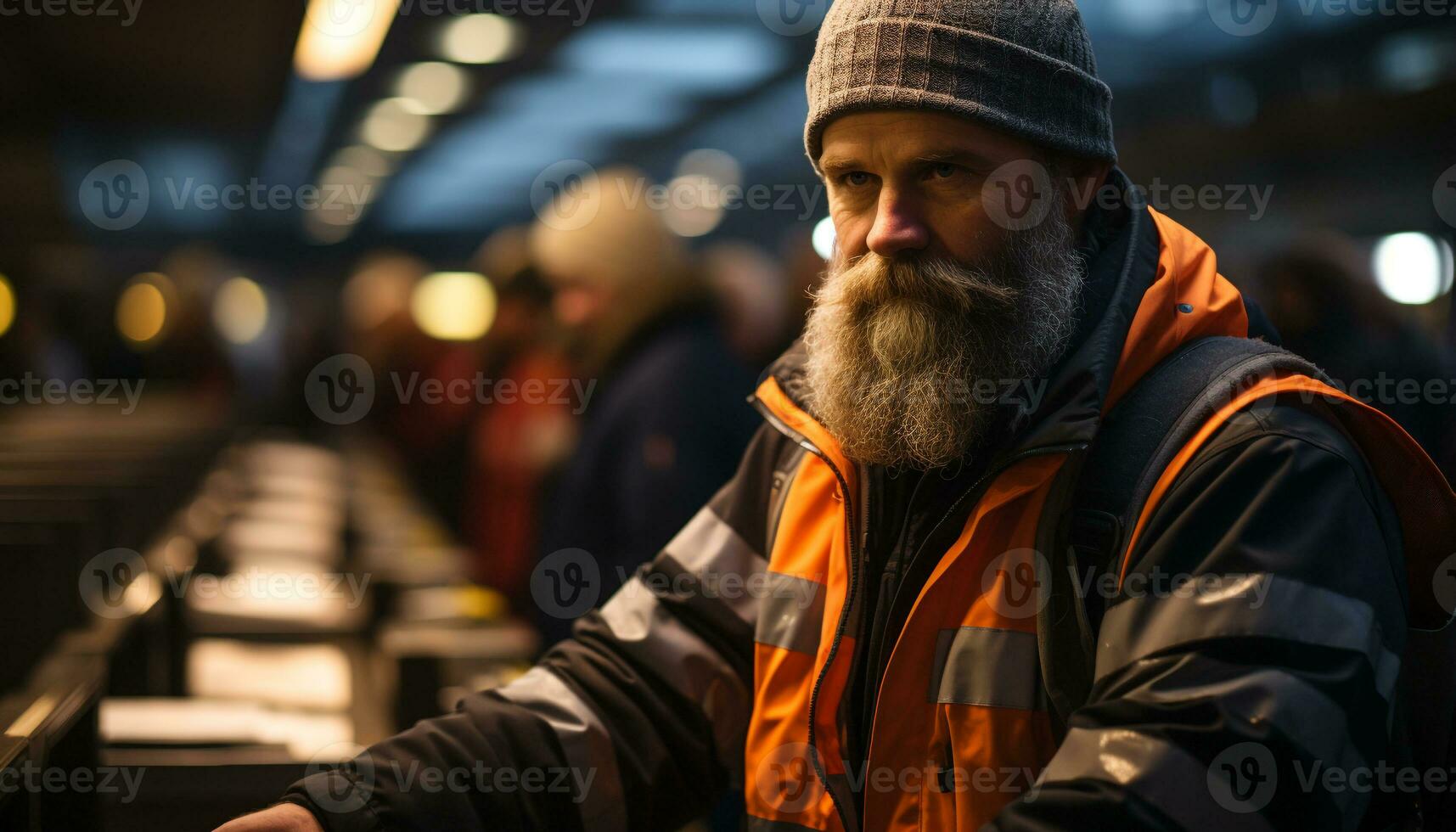 AI generated A mature man working outdoors in the winter generated by AI photo