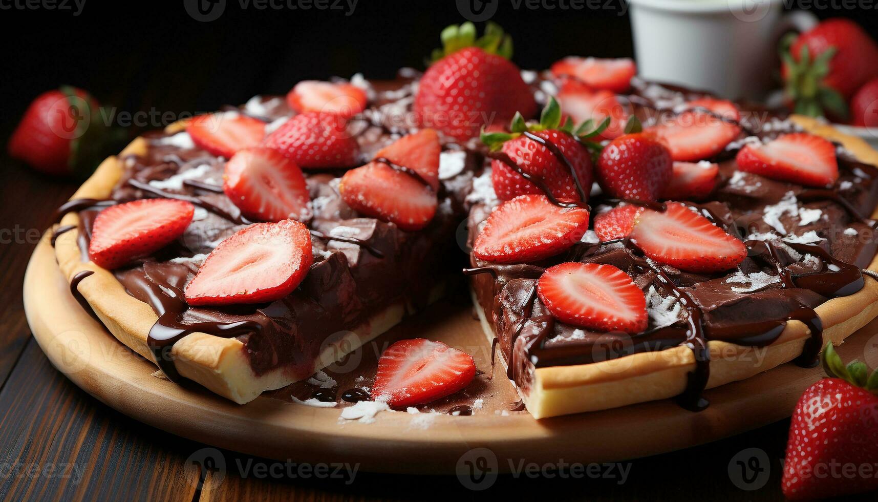 AI generated Freshness and sweetness on a plate, homemade strawberry dessert generated by AI photo