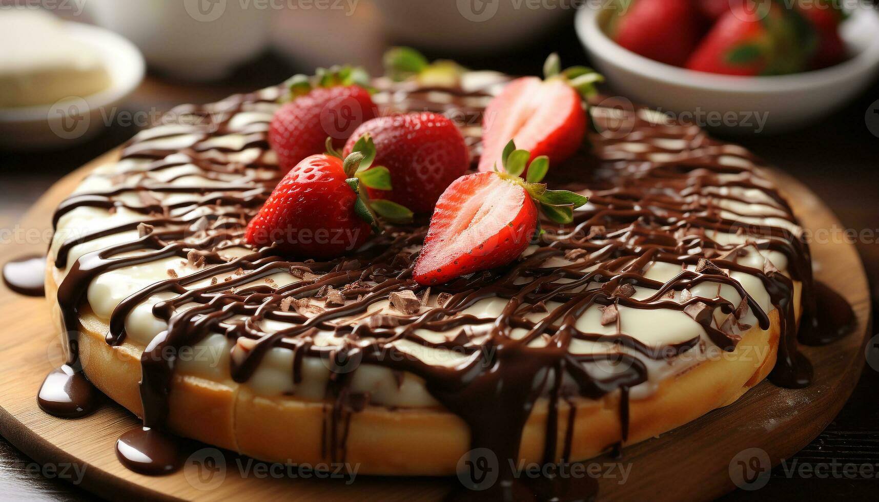 AI generated Fresh strawberry dessert on a wooden table generated by AI photo