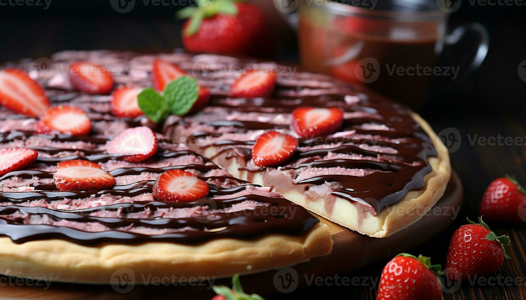 AI generated Fresh strawberry dessert on wooden table, indulgent and homemade generated by AI photo