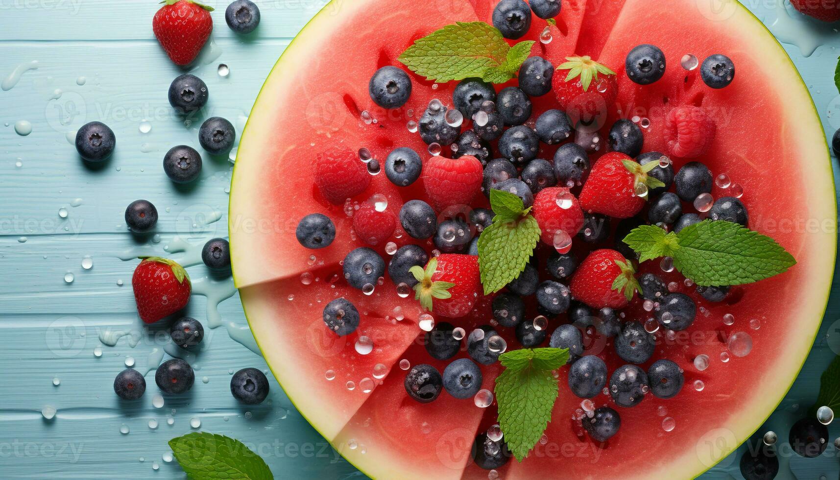 AI generated Freshness of summer berries on a wooden table generated by AI photo