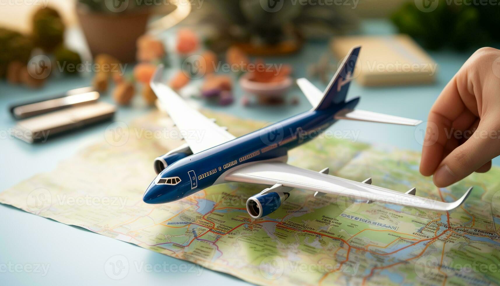 AI generated Airplane flying, travel map, business journey, successful exploration generated by AI photo