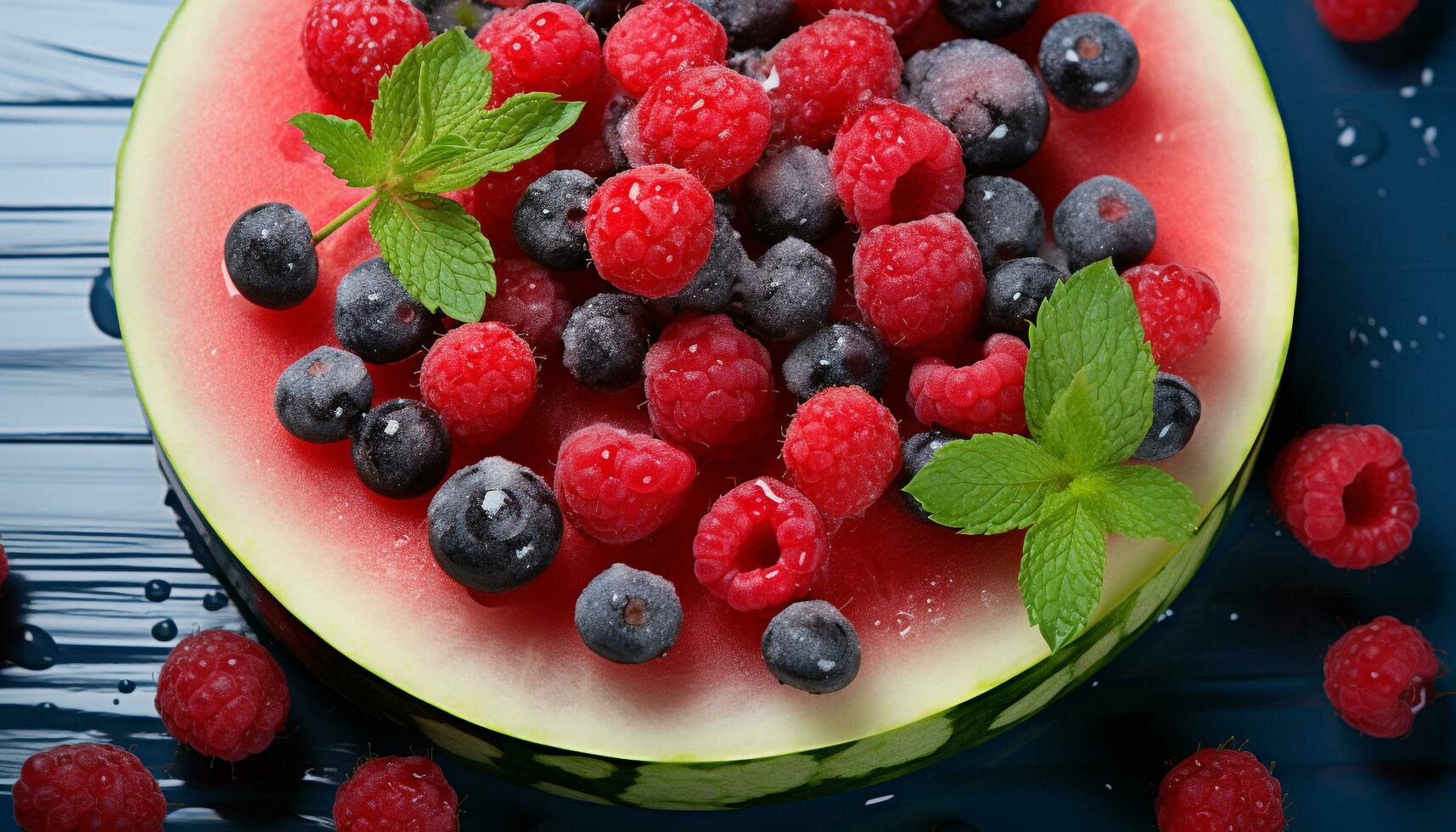 AI generated Freshness of summer berries on a wooden table generated by AI photo