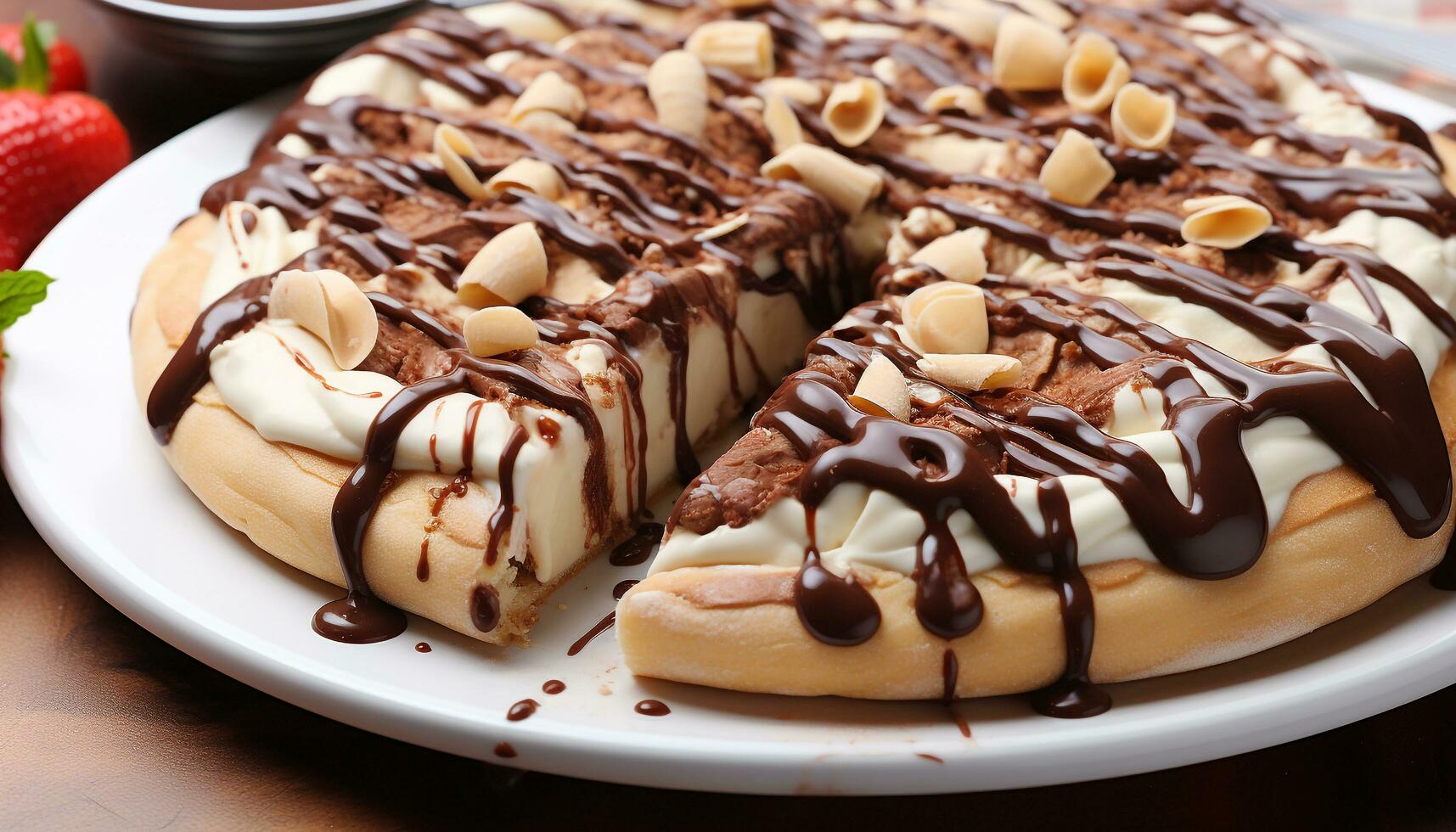 AI generated Freshly baked homemade chocolate cake with whipped cream generated by AI photo