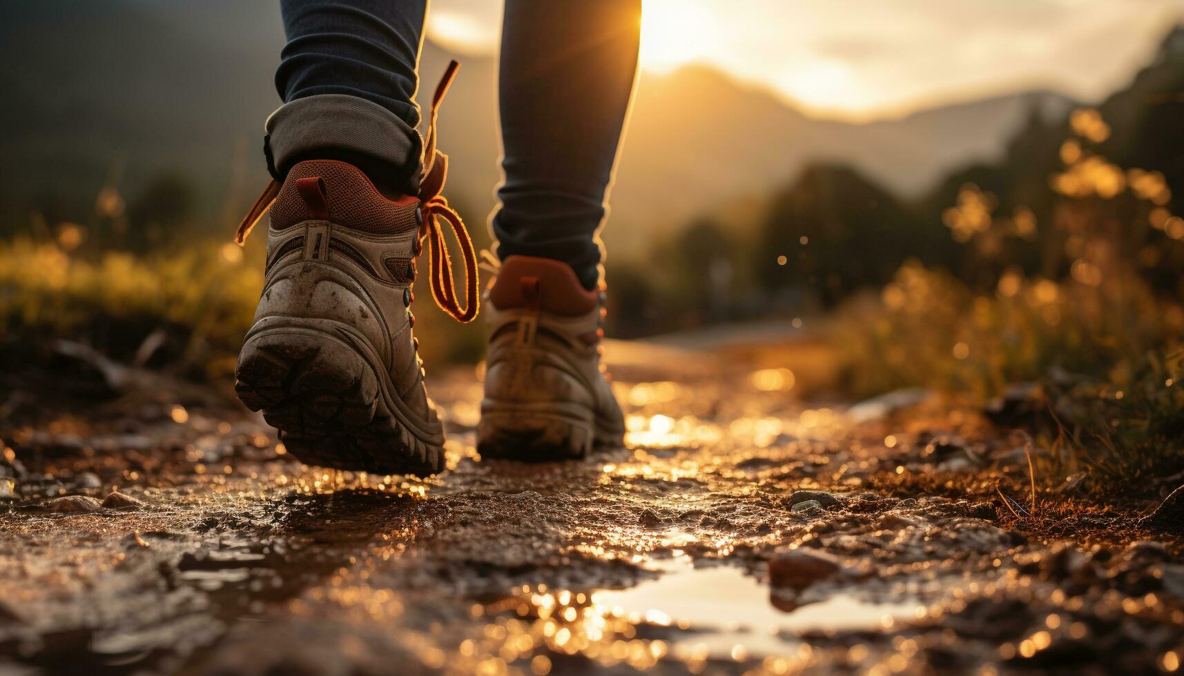 AI generated One person jogging outdoors, enjoying nature vitality generated by AI photo