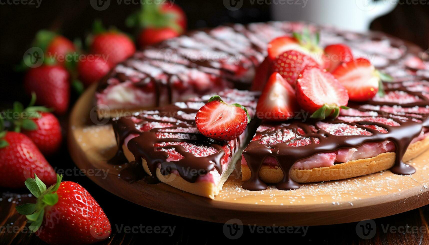 AI generated Freshness and indulgence on a homemade strawberry dessert generated by AI photo