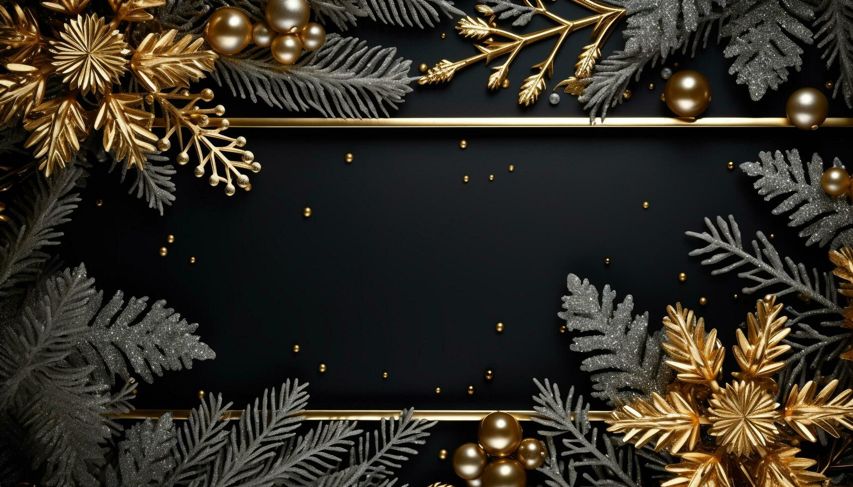 AI generated Golden winter celebration with snowflake ornament on tree generated by AI photo