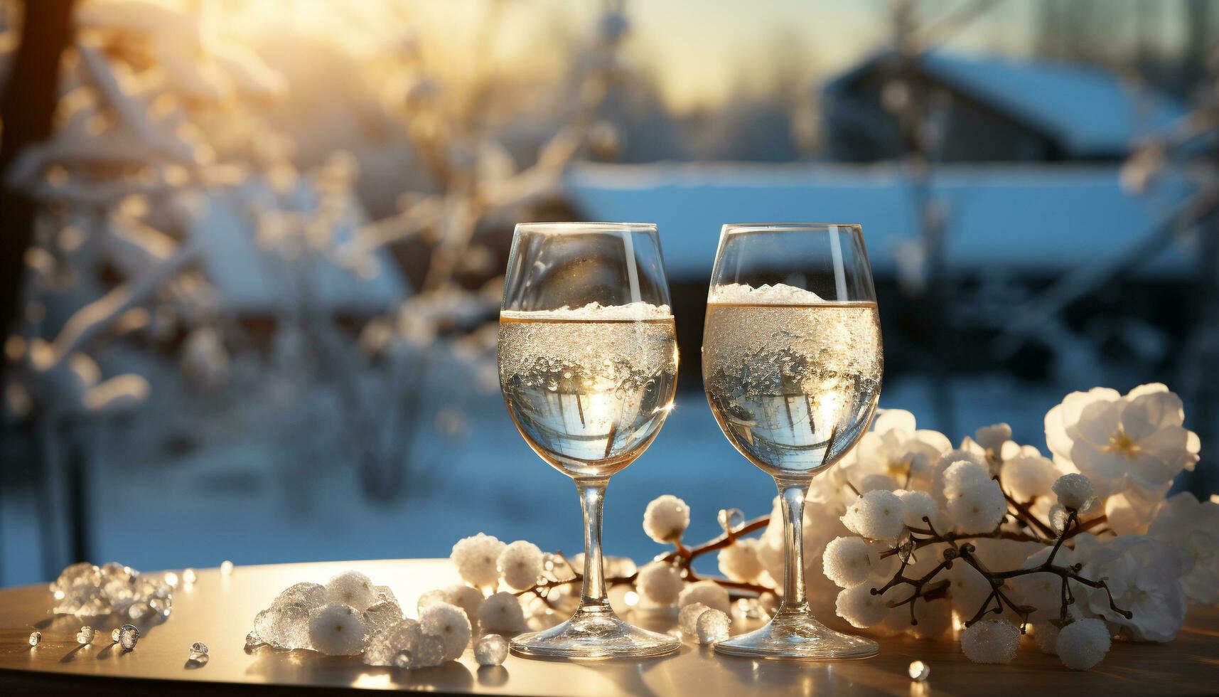 AI generated Celebration of love, wineglass raised, nature backdrop generated by AI photo