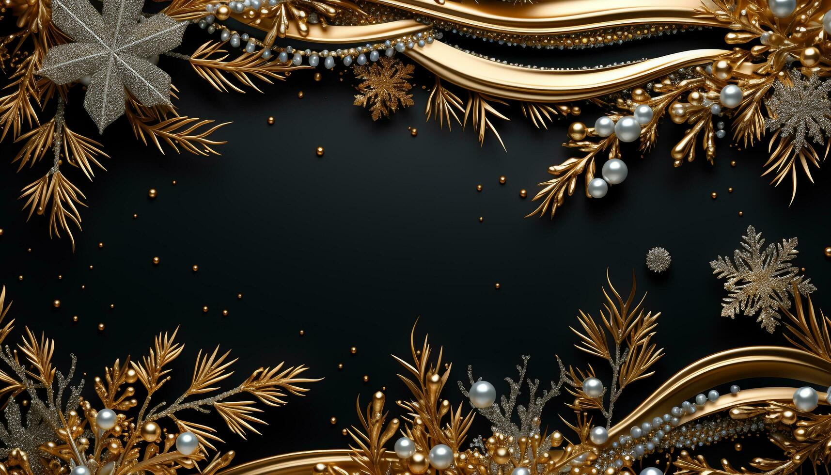 AI generated Shiny gold ornament on dark winter backdrop generated by AI photo