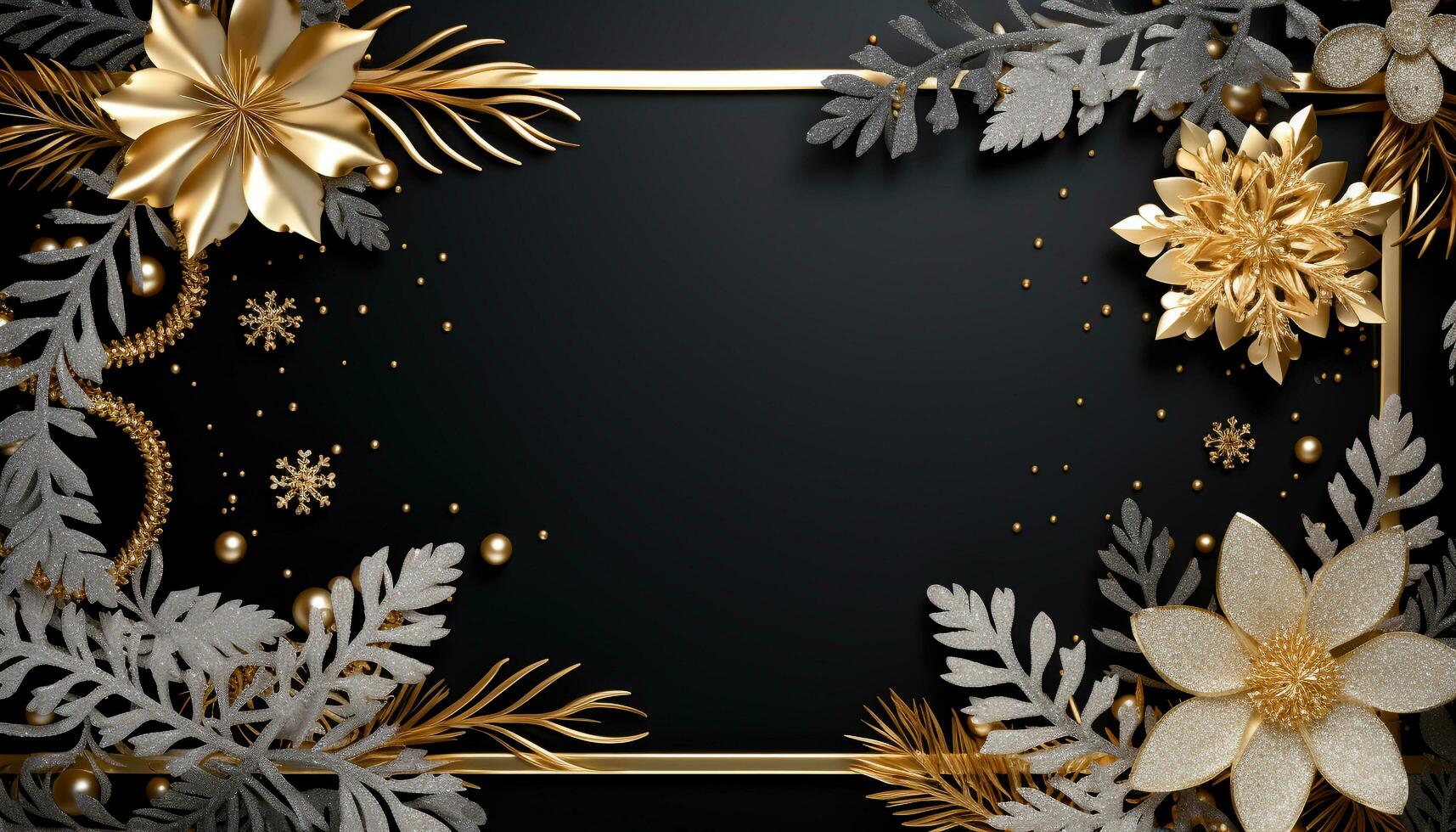 AI generated Golden leaf decoration on dark winter background generated by AI photo