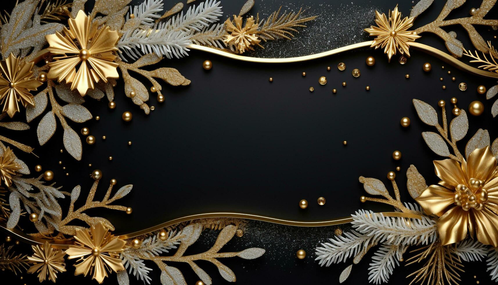 AI generated Golden leaf decoration on snowy winter backdrop generated by AI photo