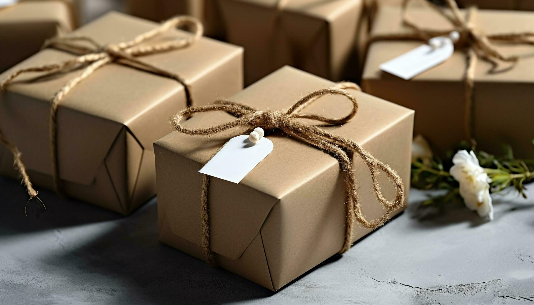 AI generated Homemade gift box wrapped with brown paper generated by AI photo