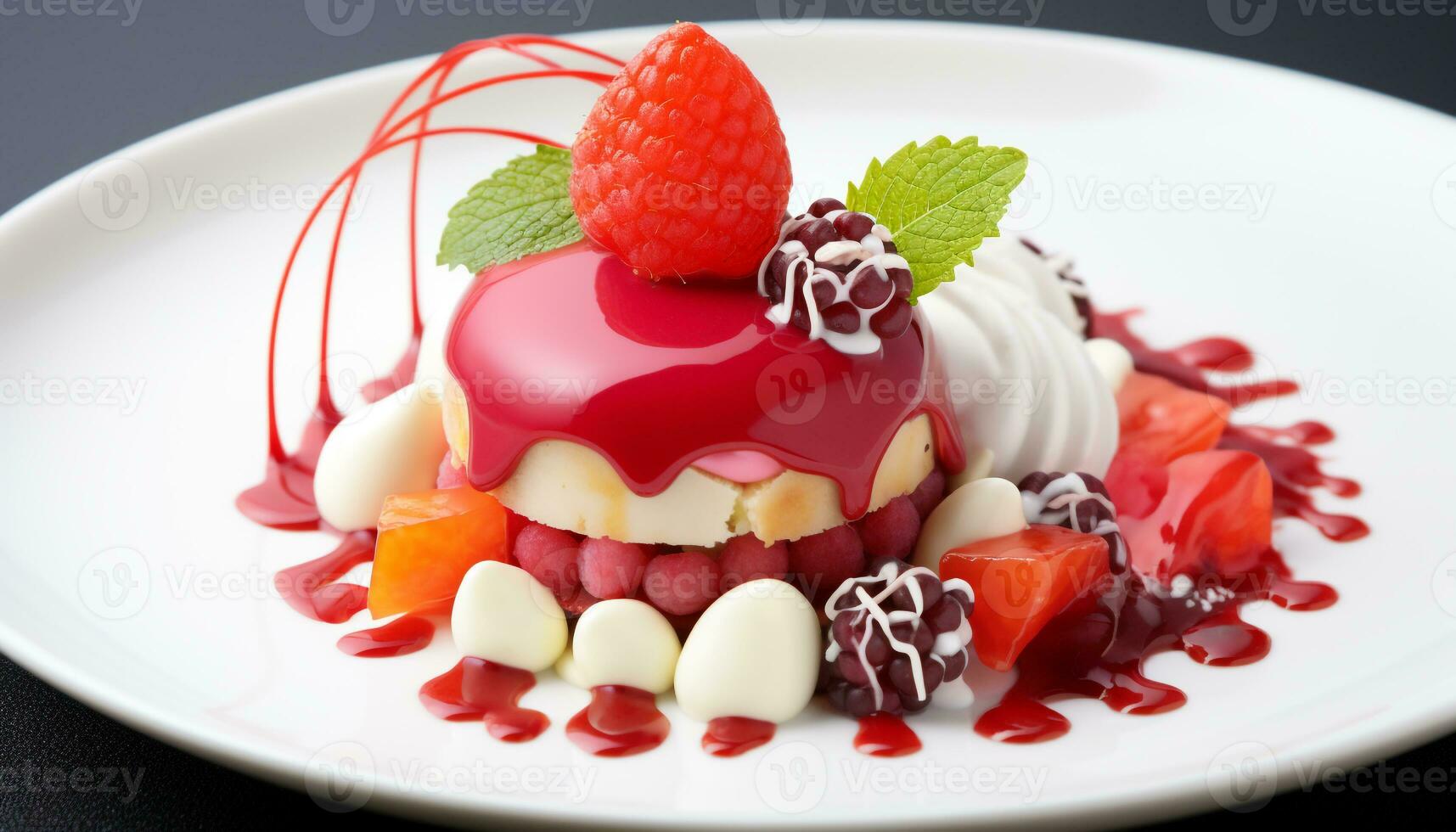 AI generated Freshness and sweetness on a gourmet dessert plate generated by AI photo