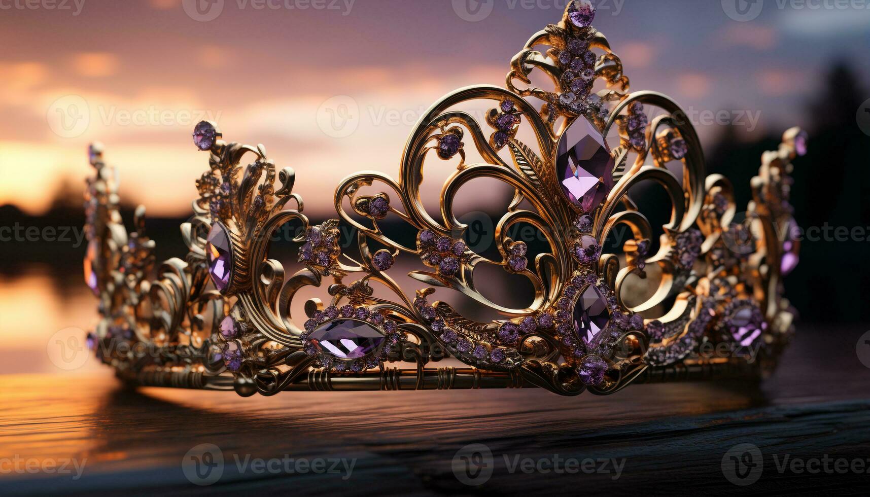 AI generated Shiny gold tiara adorns majestic princess with elegance generated by AI photo