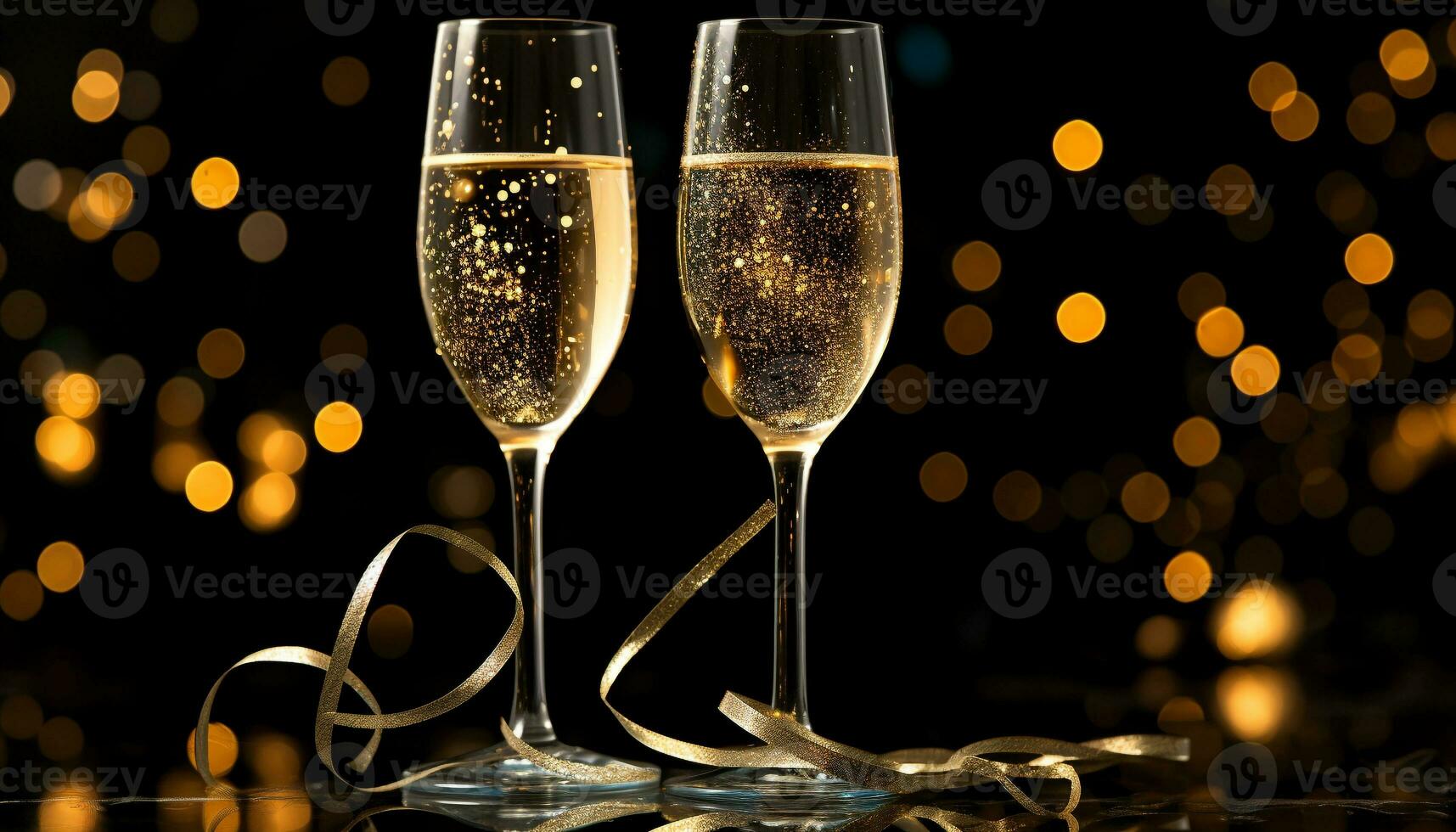 AI generated Celebration event, champagne, gold colored, drink, shiny, backgrounds, decoration, party, luxury, glitter generated by AI photo