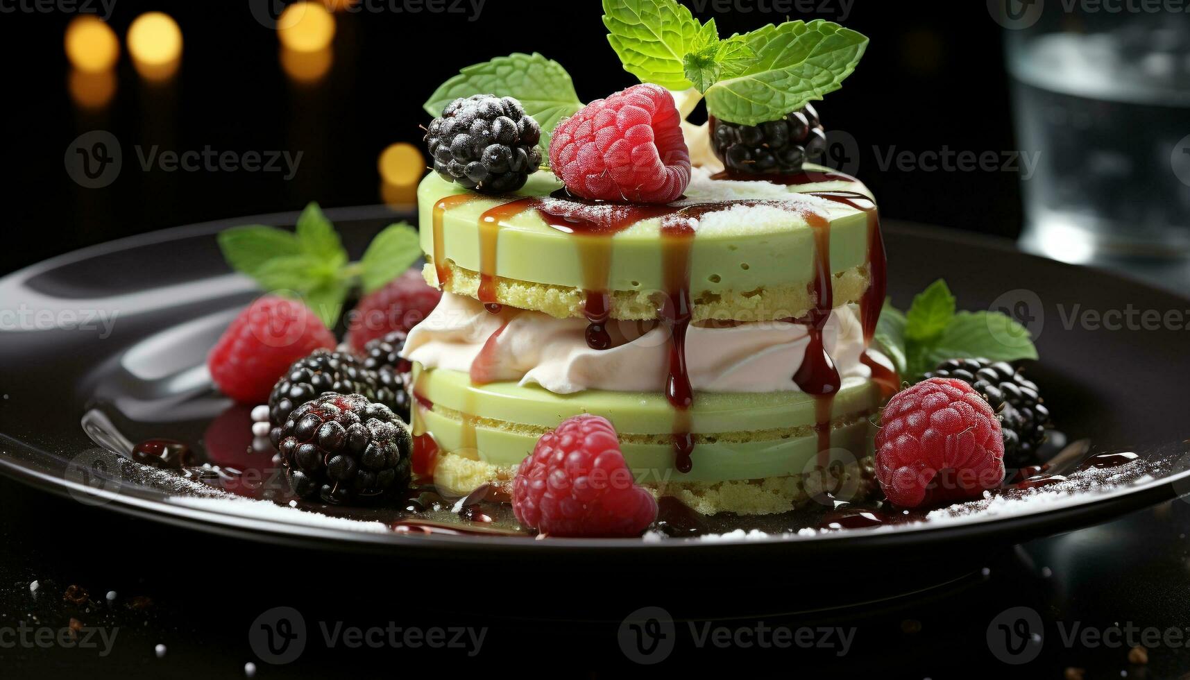 AI generated Freshness and indulgence on a gourmet dessert plate generated by AI photo