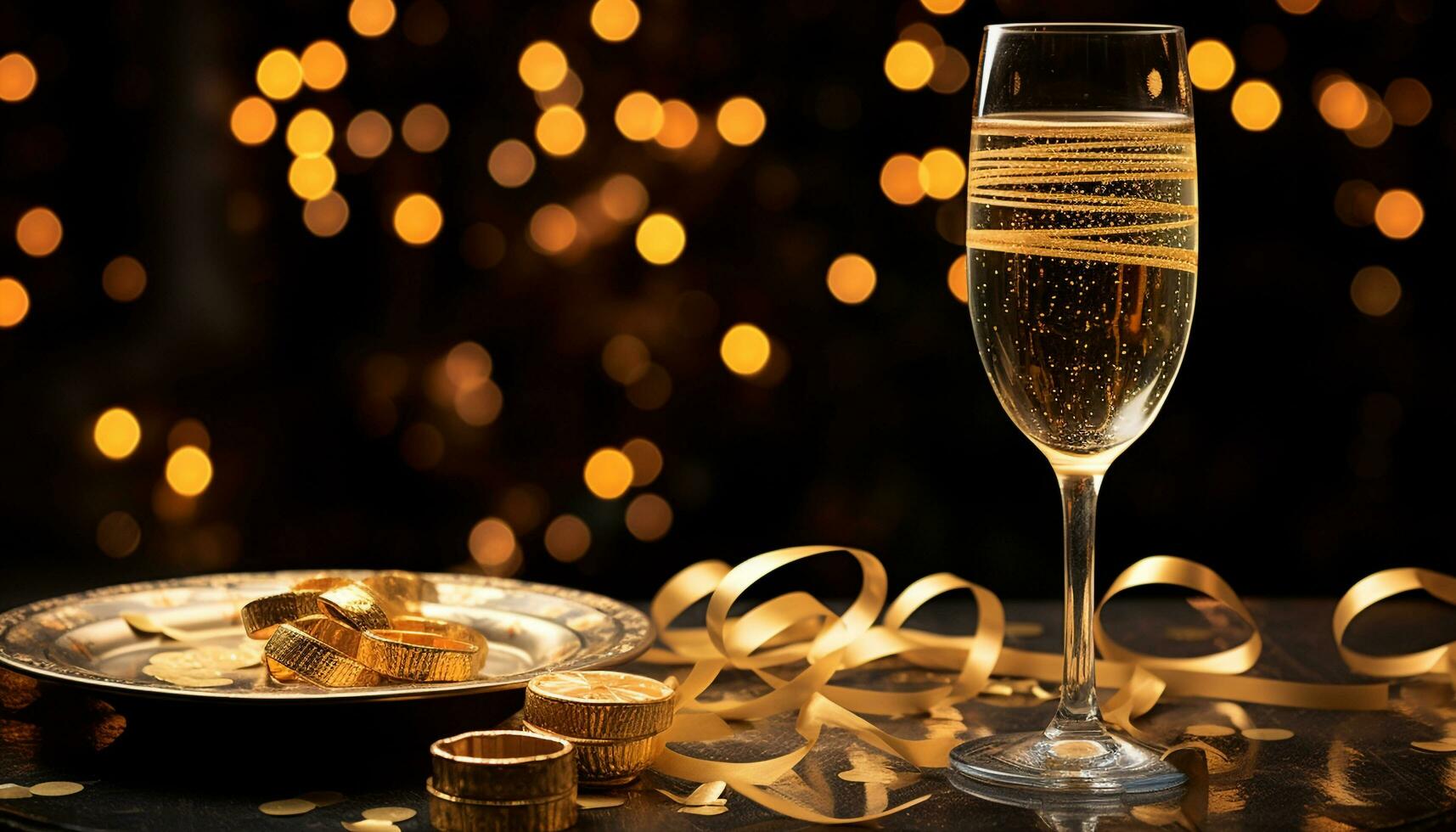 AI generated Golden champagne flutes illuminate the festive celebration generated by AI photo